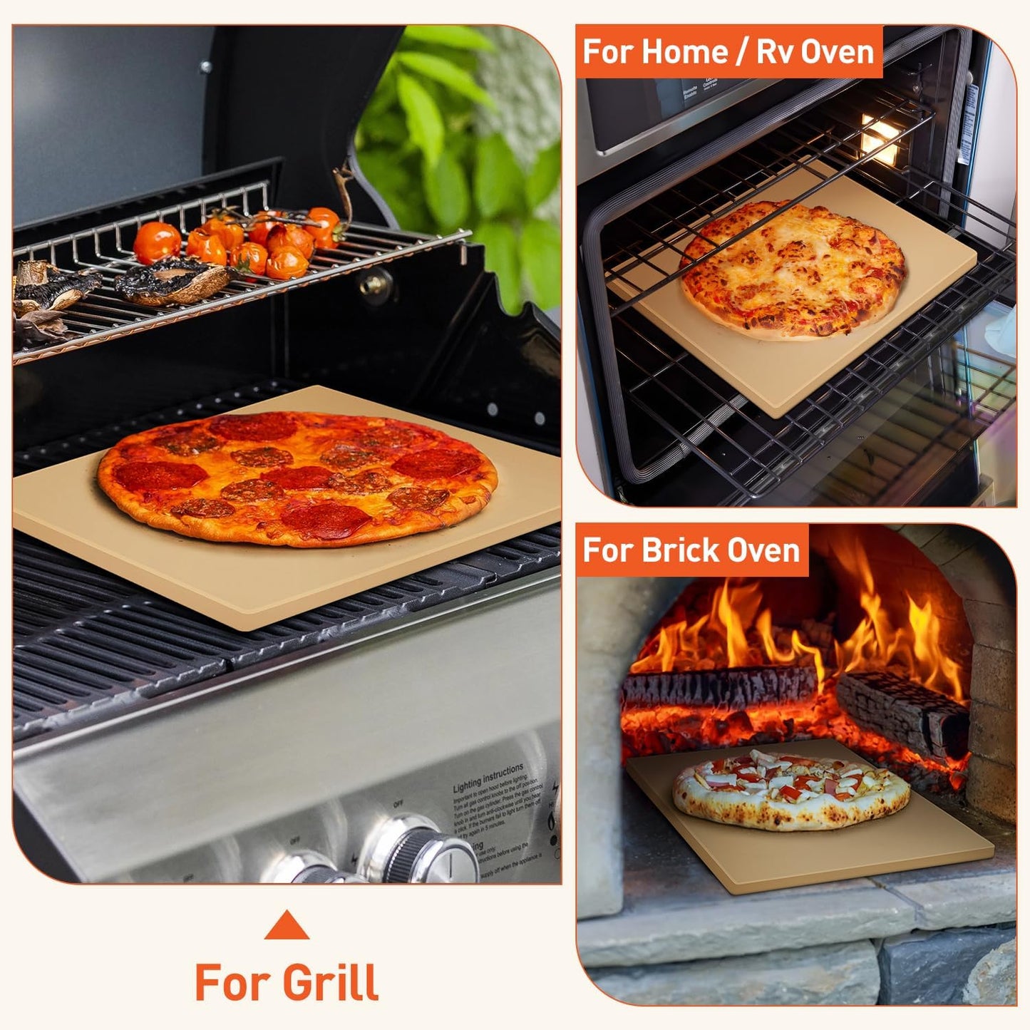 Pizza Stone for Oven and Grill 15 x 12 Inch, Rectangular Baking Stone for Bread, Heavy Duty Ceramic Pizza Pan, Thermal Shock Resistant Safe for Bread, Pies and More