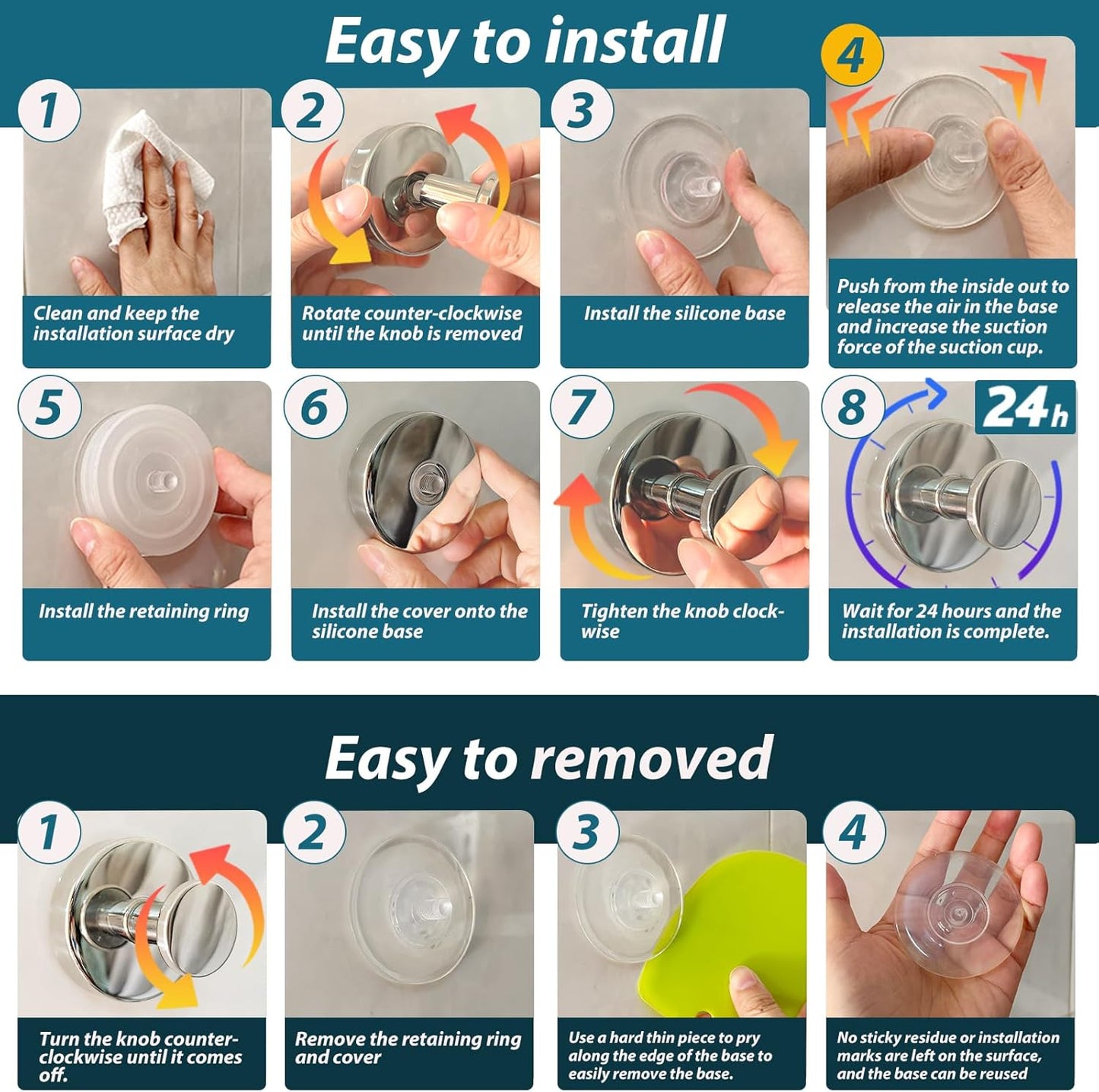 Suction Cup Hooks for Shower, Bathrooms Wall, Glass Door, Mirror, Kitchen–Towel, Robes, Coat, Hanging up to 15 lbs No-Drill Suction Hooks–Waterproof & Rustproof (Chrome, 2 PCS)