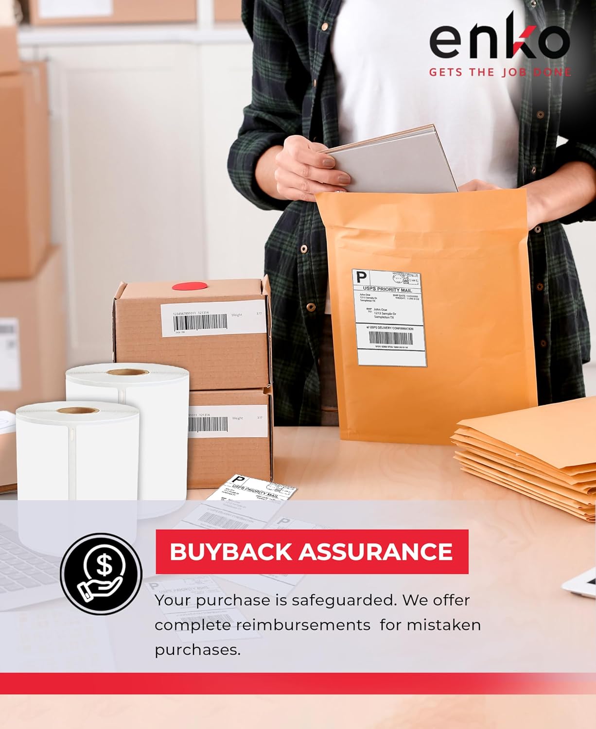 enKo Compatible Zebra 4x6 Label/Dymo Labels 1744907 (4 x 6) for Dymo Labelwriter 4XL Shipping Zebra Direct Thermal Printer (2 Rolls, 440 Labels)