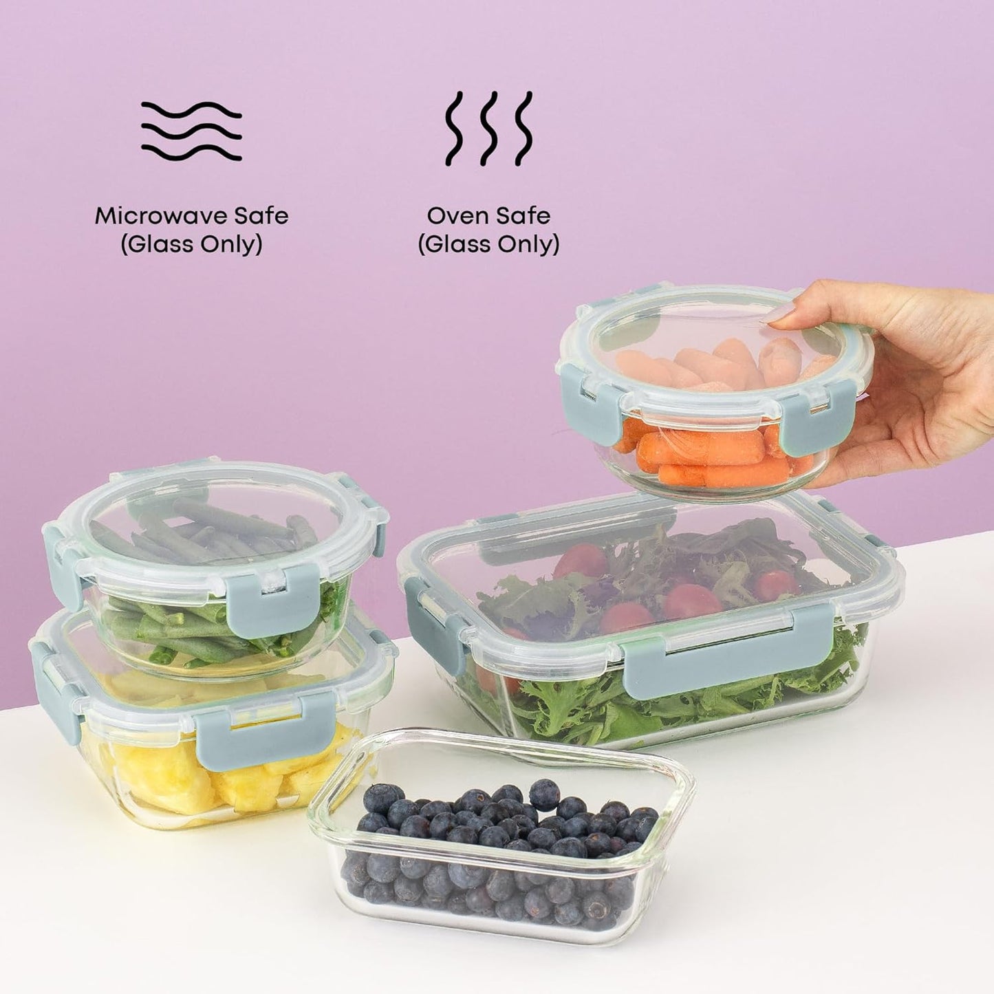 JoyJolt 24pc Borosilicate Glass Storage Containers with Lids | 12 Airtight/Freezer Safe Food Storage Containers for Pantry and Kitchen | Meal Prep Container for Lunch | Glass Tupperware Set