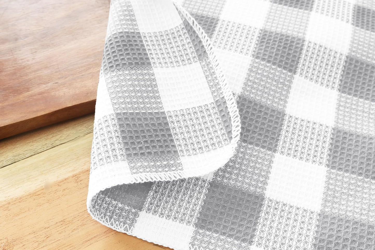 PurpleEssences Waffle Weave Plaid Dish Cloths, 100% Cotton - 12 x 12 Inches, Ultra Soft Absorbent Quick Drying Dish Towels Buffalo Check Dish Rags for Kitchen, 8 Pack - Spring Summer - Grey & White