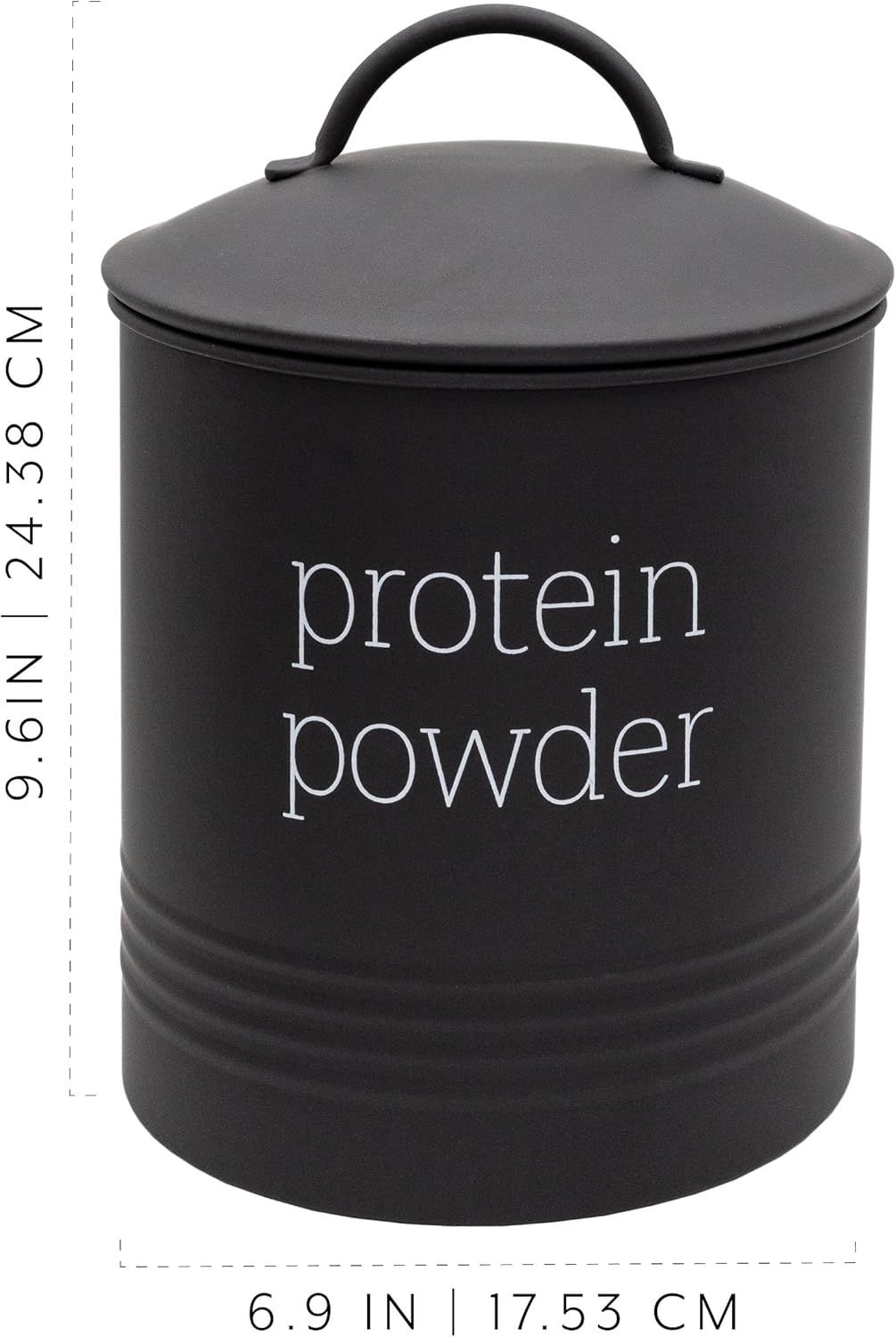 AuldHome Design Enamelware Protein Powder Canister (Black); Modern Farmhouse Style Storage for Kitchen