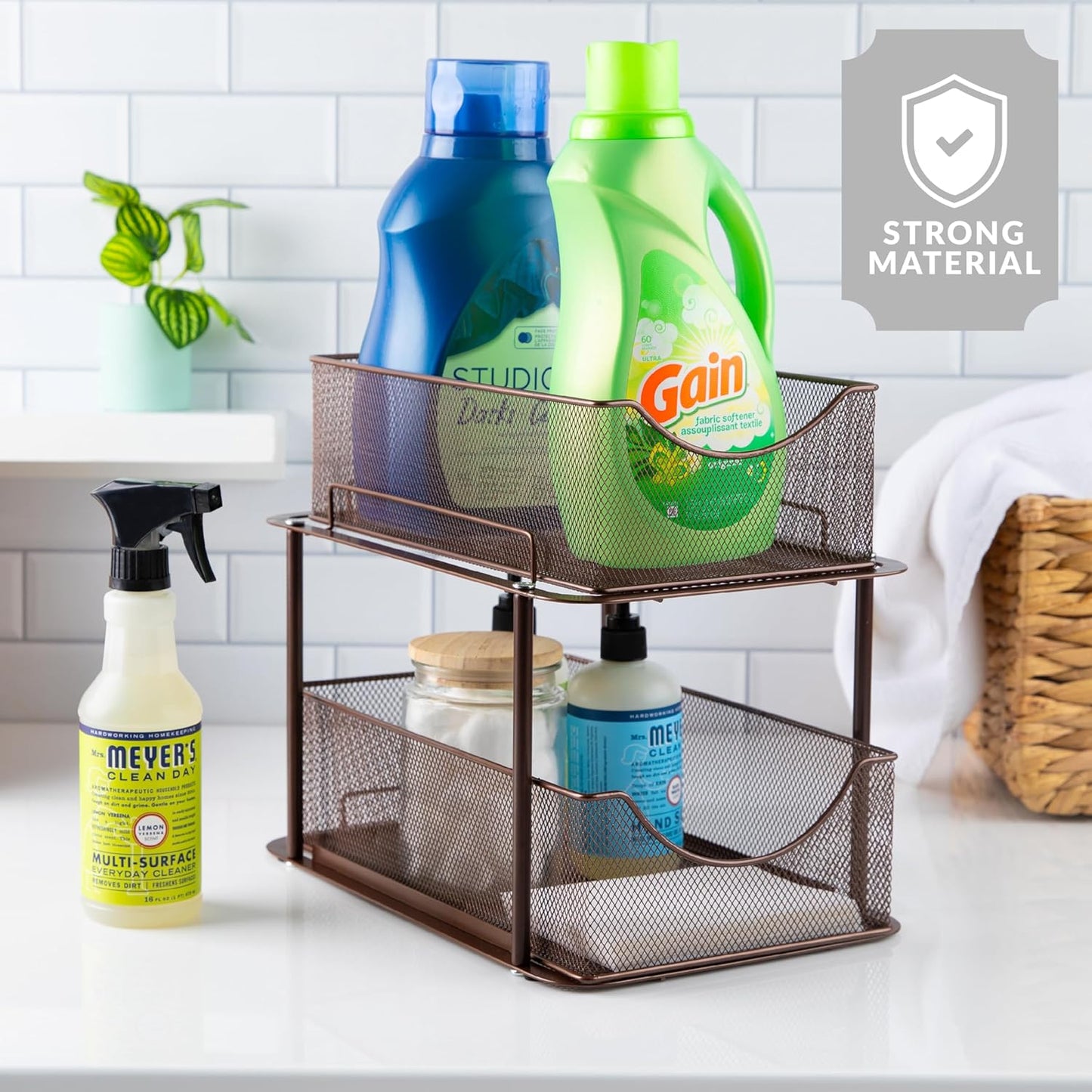 Sorbus 2 Tier Metal Under Sink Organizer for Bathroom, Kitchen, Strong Steel Mesh Sliding Drawers for Under Sink, Under Cabinet, Closet, Kitchen, Pantry, Bathroom Organizers and Storage (Brown)