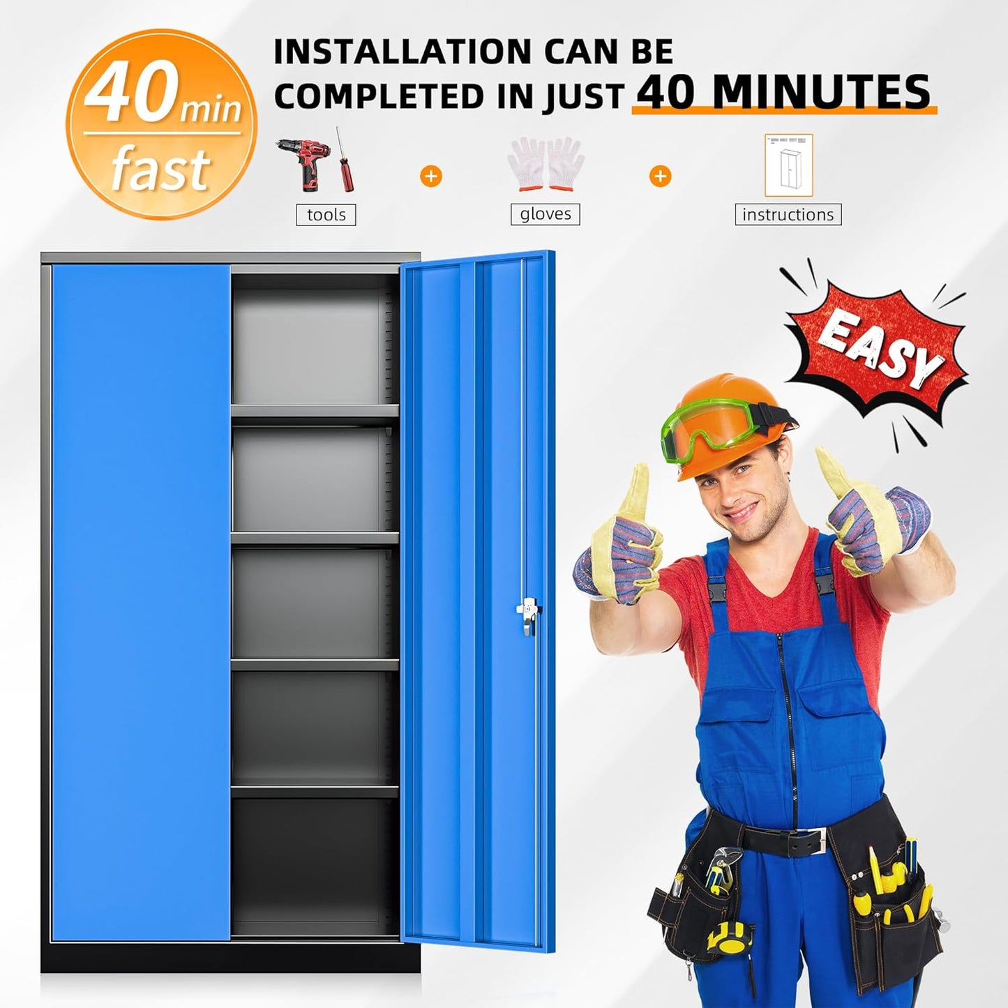 INTERGREAT Metal Storage Cabinets 72” Black Blue Garage Steel Storage Cabinet with Doors and Shelves, Steel File Cabinet for Home Office, Basement, Warehouse, Classroom(Anti Tipping)