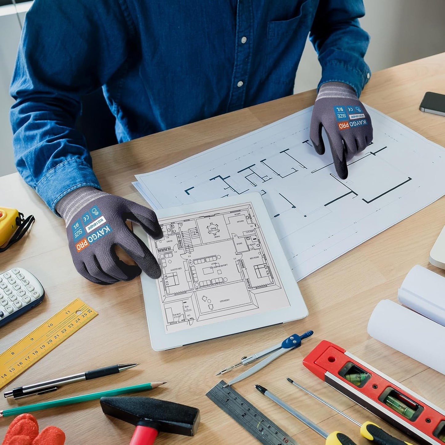 KAYGO Safety Work Gloves MicroFoam Nitrile Coated, 12 Pairs KG18NB,Seamless Knit Nylon Glove with full fingers Touchscreen, Ideal for General Purpose,Automotive, Black,L