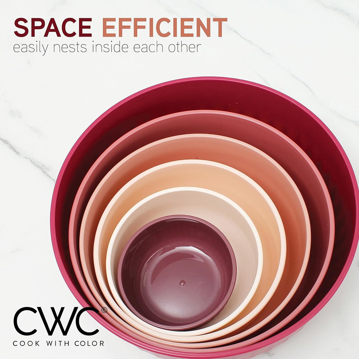 COOK WITH COLOR Prep Bowls with Lids- Wide and Deep Nesting Plastic Small Mixing Bowl Set with Lids, 12 Piece Set - Deep Bowls, Rose