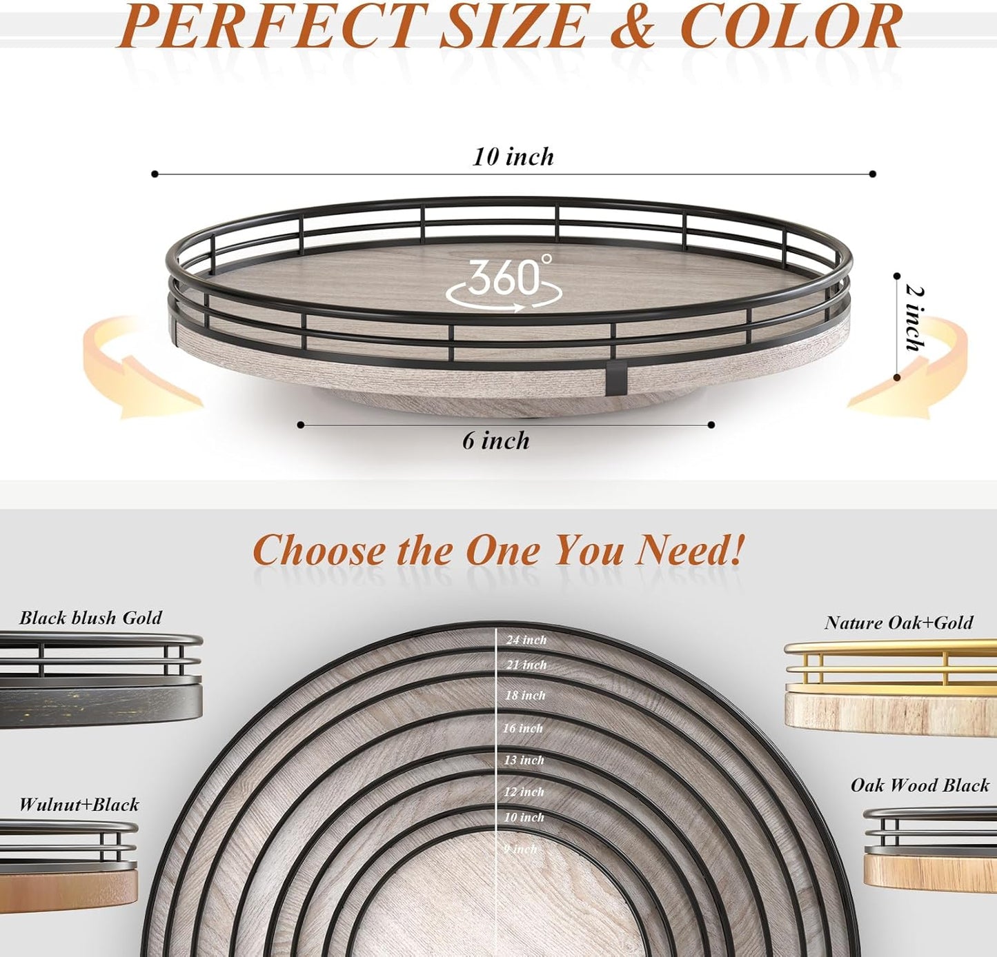 10" Oak Bathroom Vanity Tray Turntable for Perfume Candle, Round Wooden Decorative Tray for Kitchen Sink Countertop Organizer, Bathroom Counter Organizer for Skincare Makeup, Rustic White