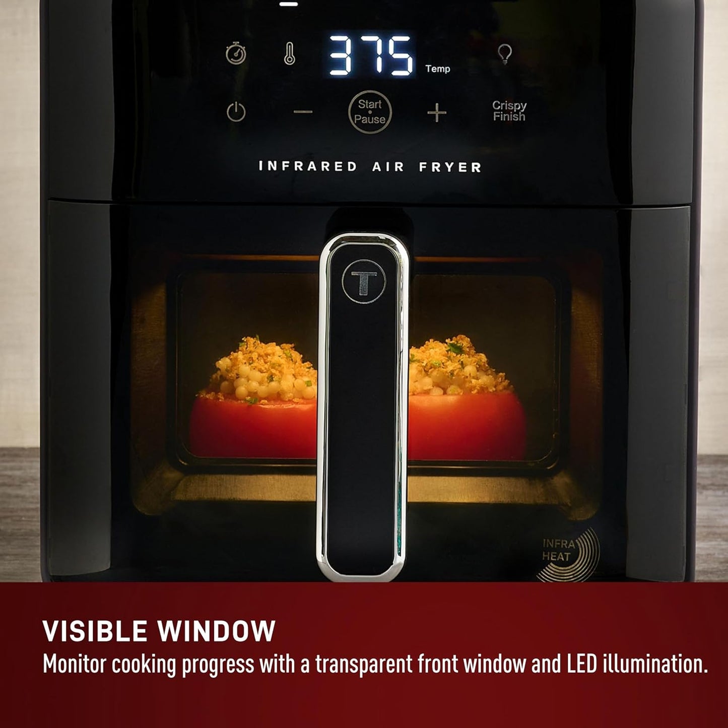 T-fal Infrared Air Fryer: 6 qt Digital Touch Screen, 7-in-1 Cooking Functions, 45-Seconds to reach 750Β°F on carbon fiber heater surface, No-Shake Technology, Crispy Finish, 1550W, Black