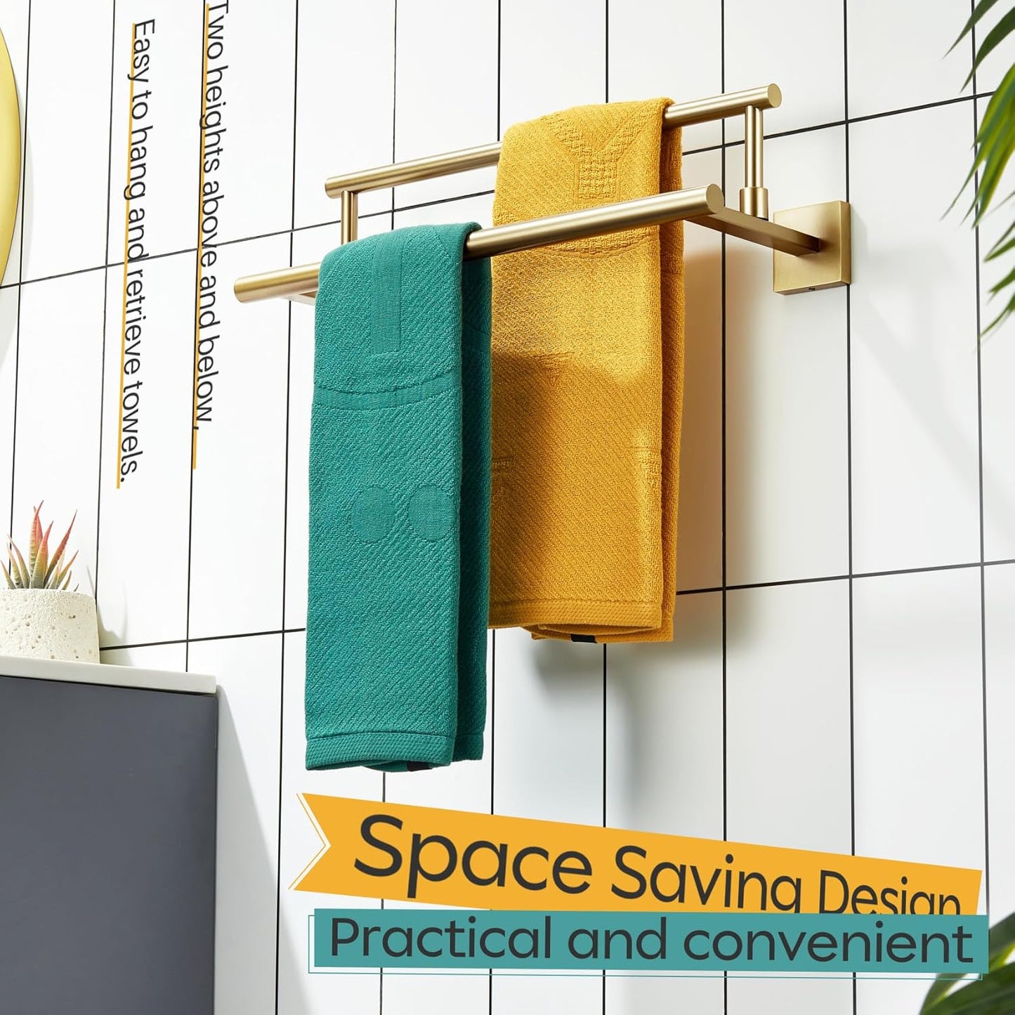 KOKOSIRI Hand Towel Bar 16 Inches Towel Holder Bathroom Rack for Bath Cabinet Towel Rails Brushed Gold Stainless Steel B5009BG-L16