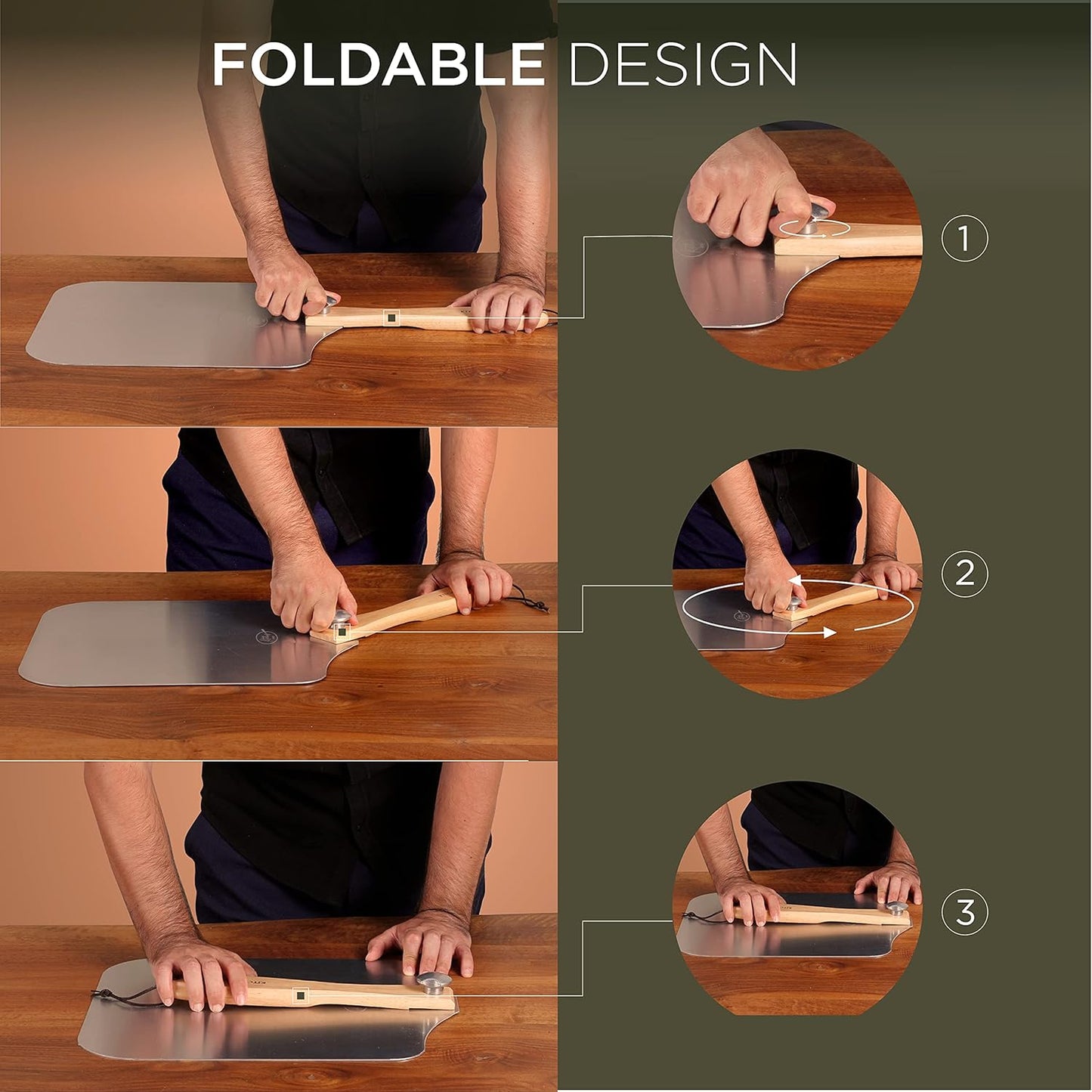 Large Pizza Peel 16 inch - Extra Large Metal Pizza Peel with 14 inch Stainless Steel Pizza Cutter Rocker, Pizza Paddle with Folding Handle (13"x16" with 14" Cutter)