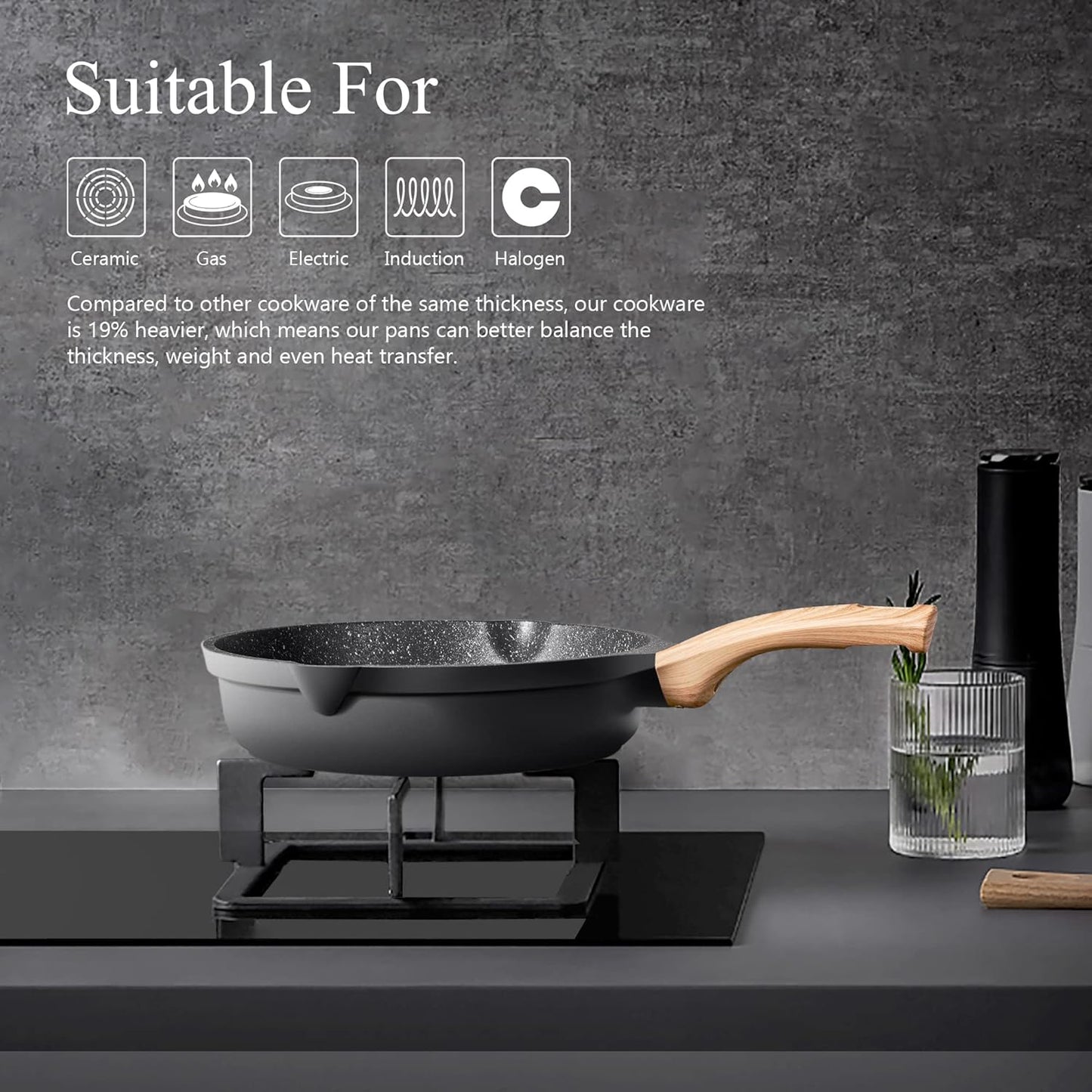 Non Stick Frying Pan Set with Lids, Granite Skillet Set, Egg Omelette Pans for Cooking Pan Set, No Toxic Kitchen Cookware Set Compatible with All Stovetops (Gas & Induction), PFOA Free, Gift