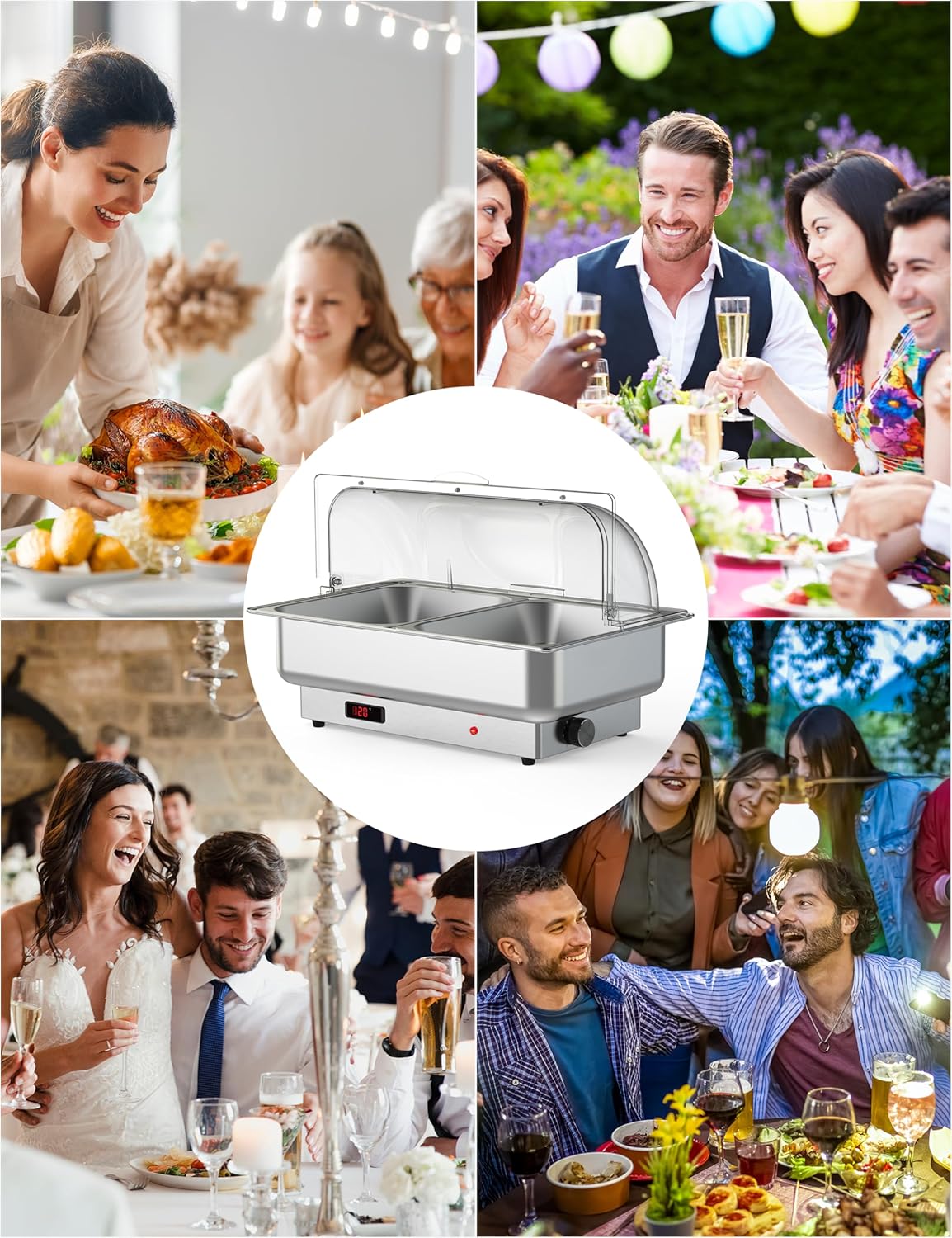 Chafing Dish Electric Buffet Set,2 x 4.5QT Half-Size Stainless Steel Food Servers and Warmers with Temperature Control for Wedding and Parties