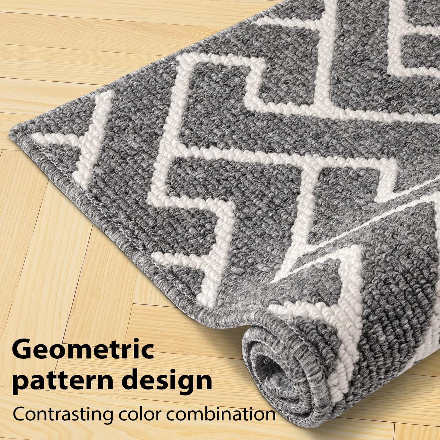 hicorfe Kitchen Rugs and Mats Sets,Non-Slip 2 Pieces Absorbent 100% Polypropylene Rug,Comfort Kitchen Runner Mat,Washable for Kitchen,Sink,Laundry(20" x 31.5" Plus 20" x 48",Grey)