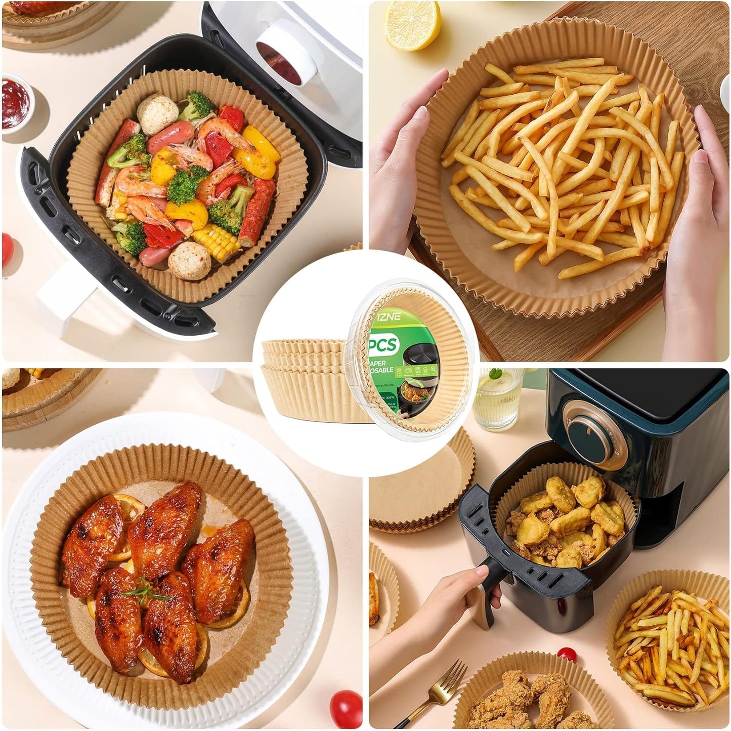 Air Fryer Paper Liners Disposable: 100PCS Round Airfryer Oven Insert Parchment Sheets Grease and Water Proof Non Stick Basket Liners for Baking Cooking from ctizne