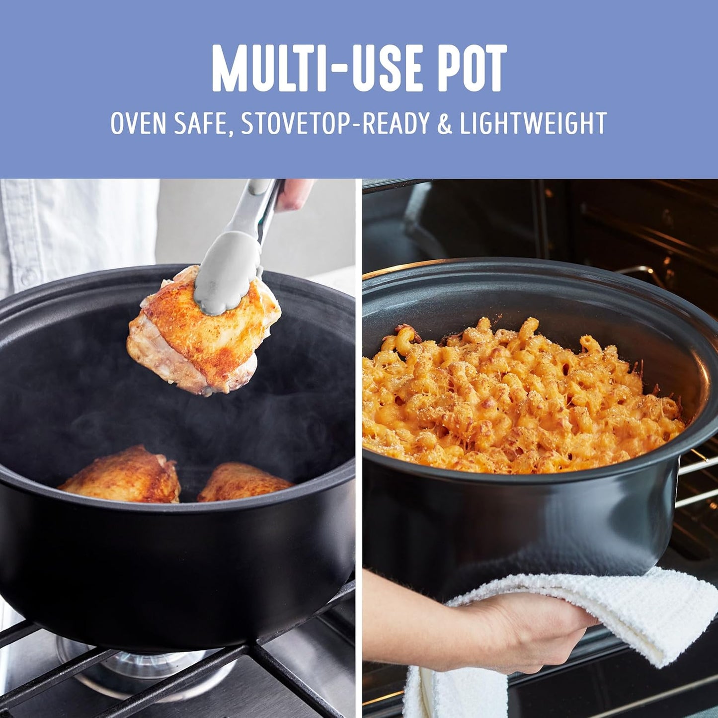 GreenLife 6 Quart Ceramic Slow Cooker, PFAS-Free, Programmable, Removable Healthy Nonstick Pot for Family Meals, Sear on Stovetop, Keep Warm, Digital Timer, Dishwasher Safe Glass Lid, Periwinkle