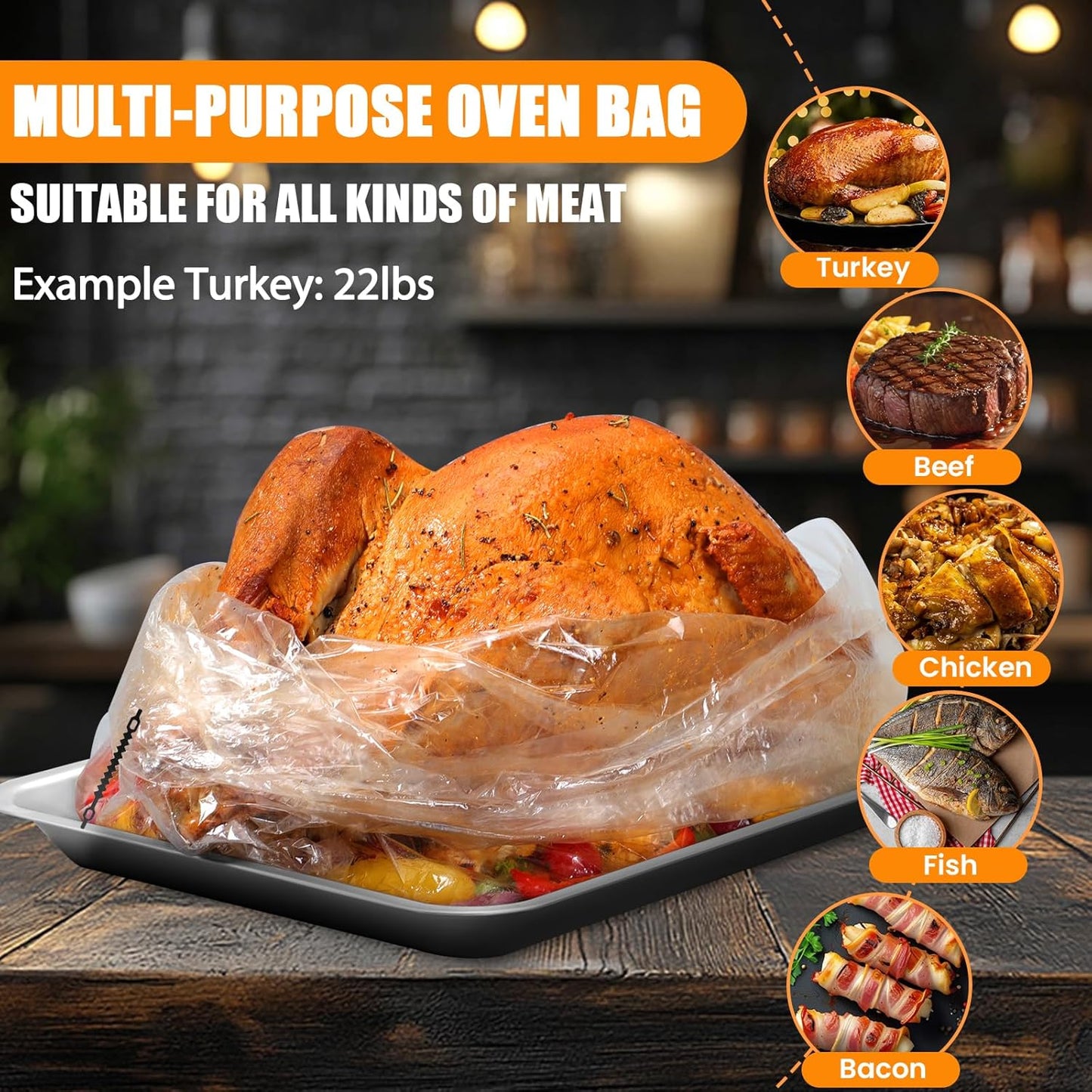 Turkey Oven Bags for Perfect Roasting - 21.7’’ x 23.6’’, 10 Counts, Large Size Turkey Cooking Bags for Oven, Locks in Juices for Flavorful Turkey - Microwave Safe, Thanksgiving, Christmas Essential