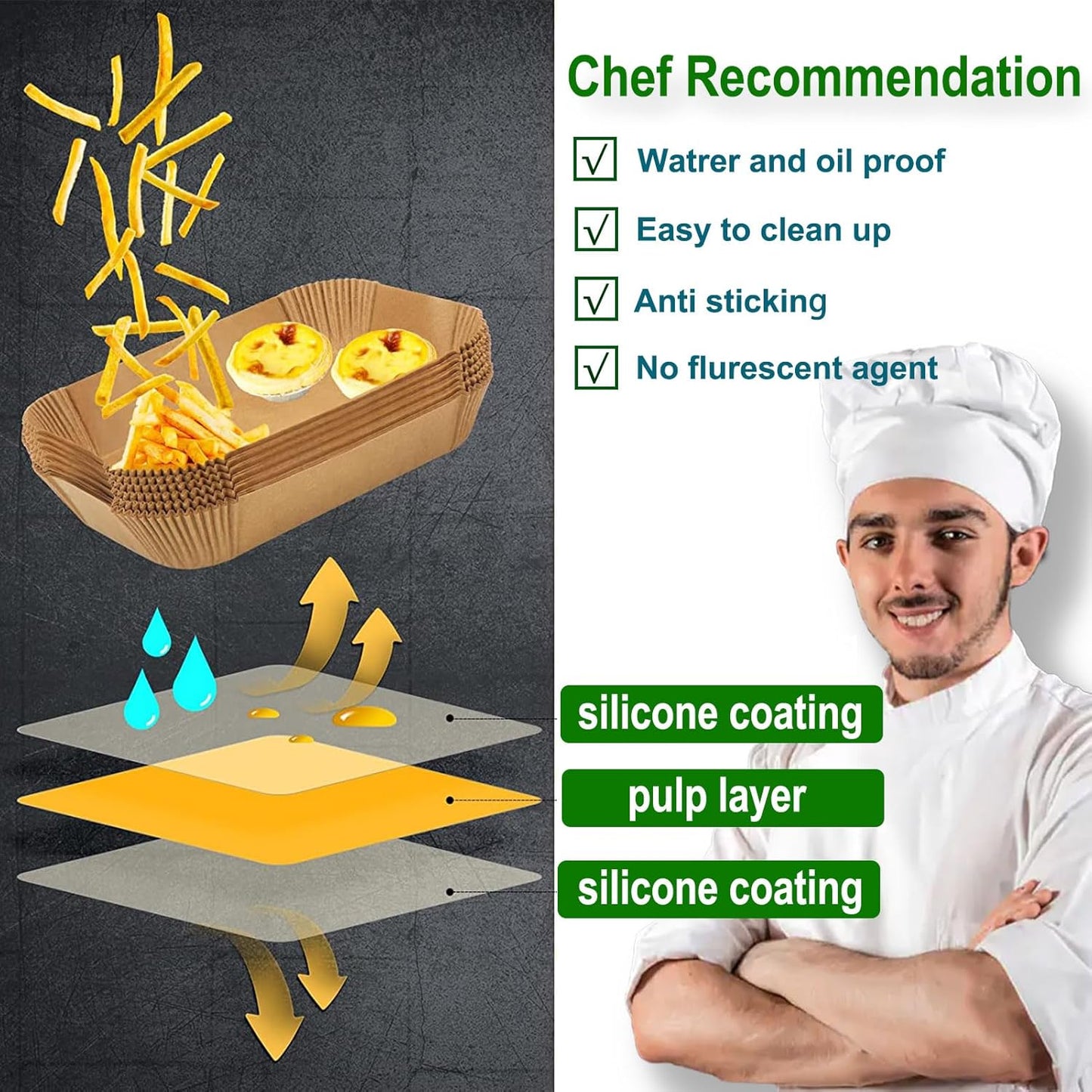 Rectangle Air Fryer Liners for Chefman double air fryer, Chefman Dual Liners Disposable, 200Pcs Heavy-duty Rectangular Parchment Paper Liner for COSORI 9Qt Double Air Fryer with 2 Baskets