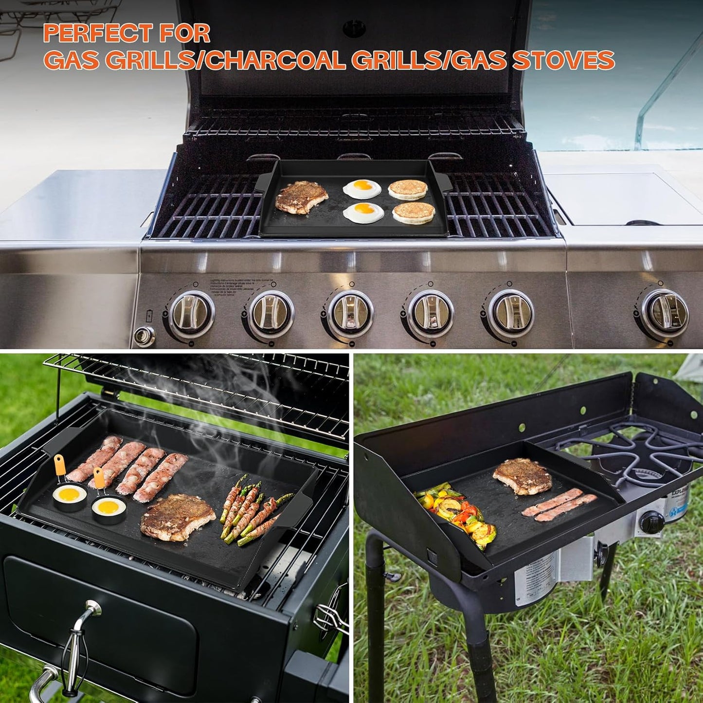 Onlyfire Universal Cast Iron Cooking Griddle, Nonstick Coating Griddle Flat Top Grill Plate with Extra High Sidewalls for Charcoal, Gas Grills and Range Oven, 18.5" × 14"