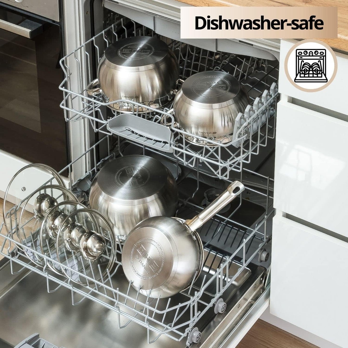 Daniks Classic Stainless Steel Stock Pot with Glass Lid – Induction 6 Quart, Dishwasher Safe, Measuring Scale, For Soup, Pasta, Stew, Silver