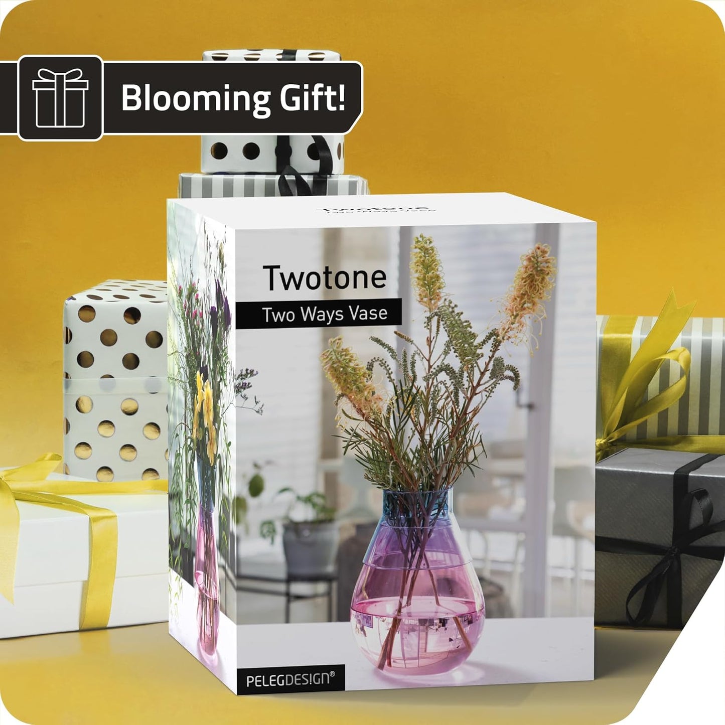 Peleg Design Twotone Home Décor in 3 Colors - Round Glass Vase for Flower Bouquets - Decorative Vase with Flippable Top - Glass Vases for Centerpieces