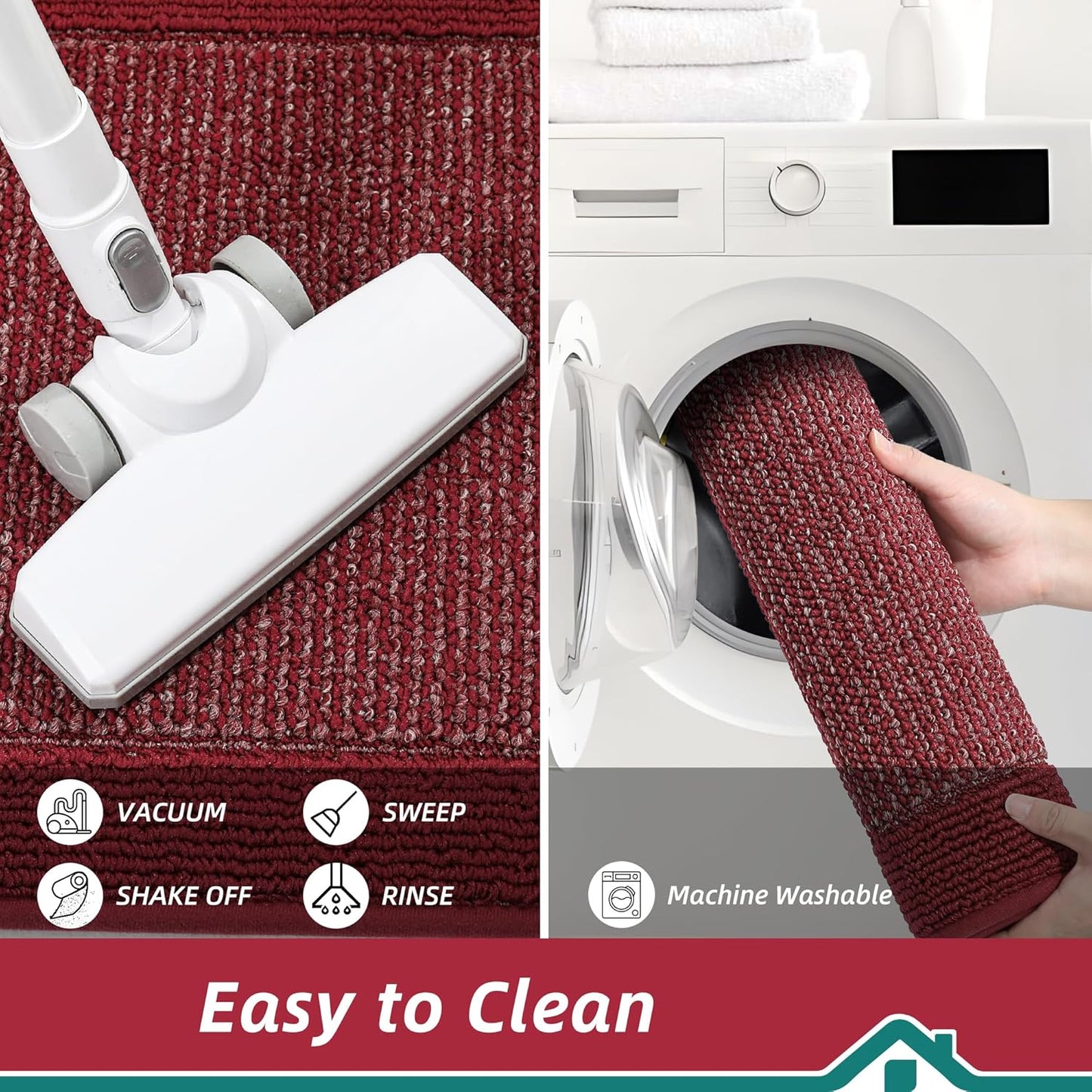 BEQHAUSE Kitchen Rugs and Mats Set of 2 Non-Slip Kitchen Mats for Floor, Absorbent and Stain Resistant Kitchen Runner, Machine Washable Rugs for Kitchen, Laundry & Sink, 20"x32"+20"x48", Red