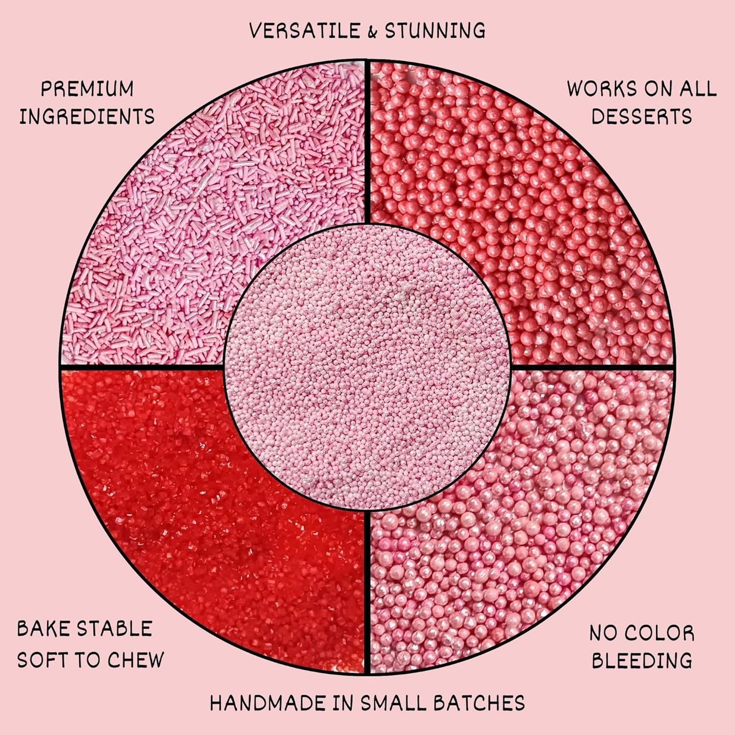 Confect Sprinkles for Cakes & Cupcakes Decoration Assorted pack of 5 Pink Pop Sprinkles Mix Blush Pink, Baby Suger & Coral Dragees Baby Pink Jimmies Vegan, Gluten-Free, Nut-Free, Soy-Free, Dairy-Free , Handcrafted Sprinkle- 5 Oz