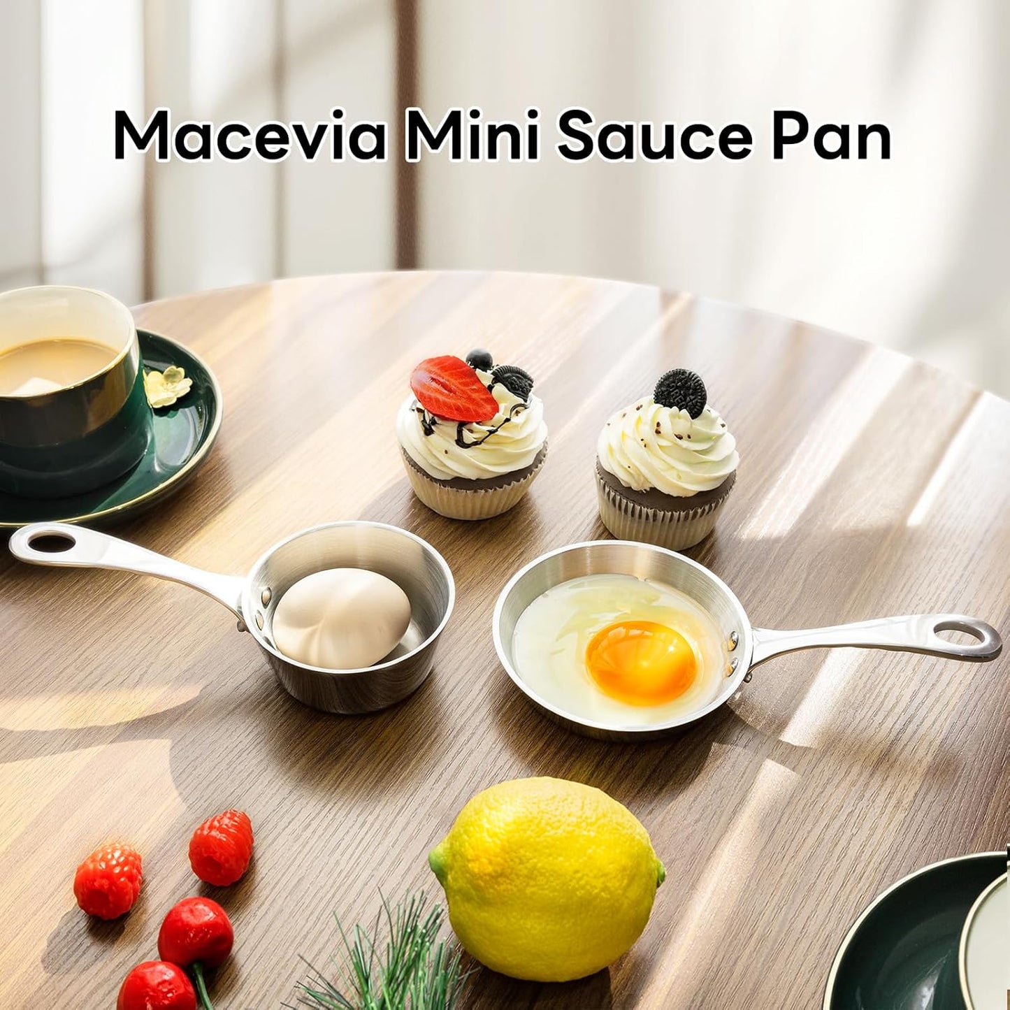Macevia Mini Sauce Pan,Copper Stainless Steel Butter Warmer Small Pot with Handle, Multipurpose Use for Home Kitchen or Restaurant (5oz/150ml)