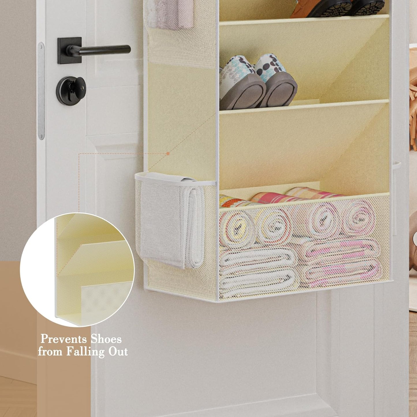 Criusia Shoe Storage, Over the Door Shoe Organizer, Hanging Closet Shoe Storage with Large Deep Pockets, Fits 16–24 Pairs of Sneakers, Sandals, Boots, Beige