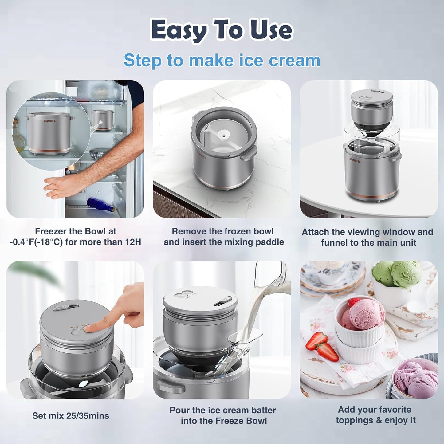 1.1 Quart Ice Cream Maker – Electric Ice Cream Machine for Gelato, Milkshakes & Sorbet, Perfect for Family, Easy to Use & Clean,Silver