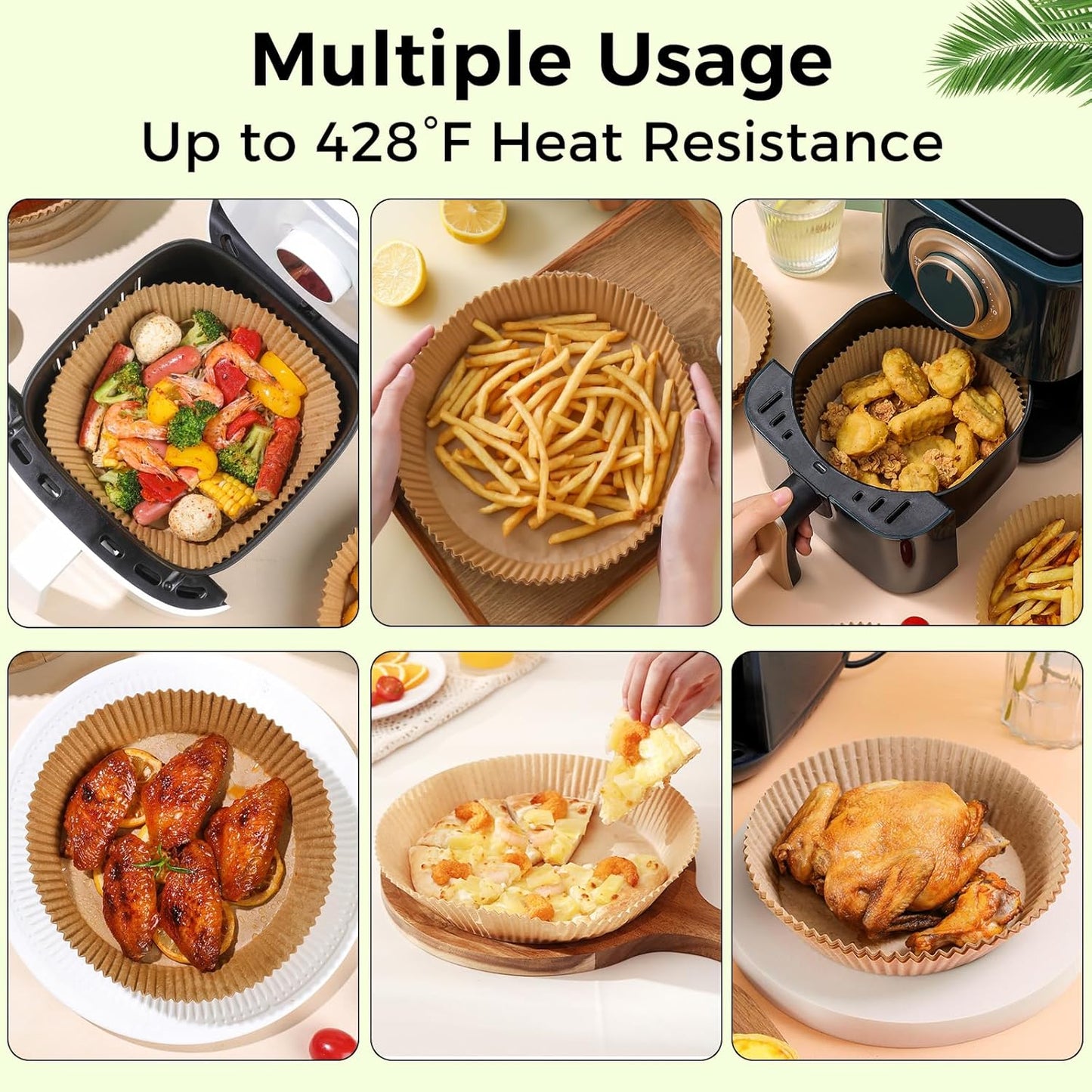 Ctizne Disposable Air Fryer Liners, 200PCS 6.5In Round Parchment Paper Liner for Baking Roasting, Non Stick Oilproof Microwave Oven Air Fryer Accessories