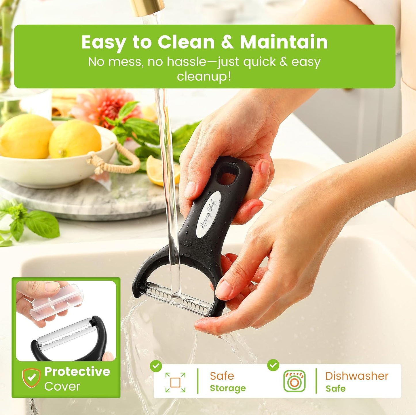 Spring Chef Premium Y & Vegetable Julienne Peeler Set for Kitchen with Stainless Steel Sharp Blades - Carrot Peelers with Comfortable Handles - Perfect for Zucchini, Cucumber, Papaya, Potato - Black