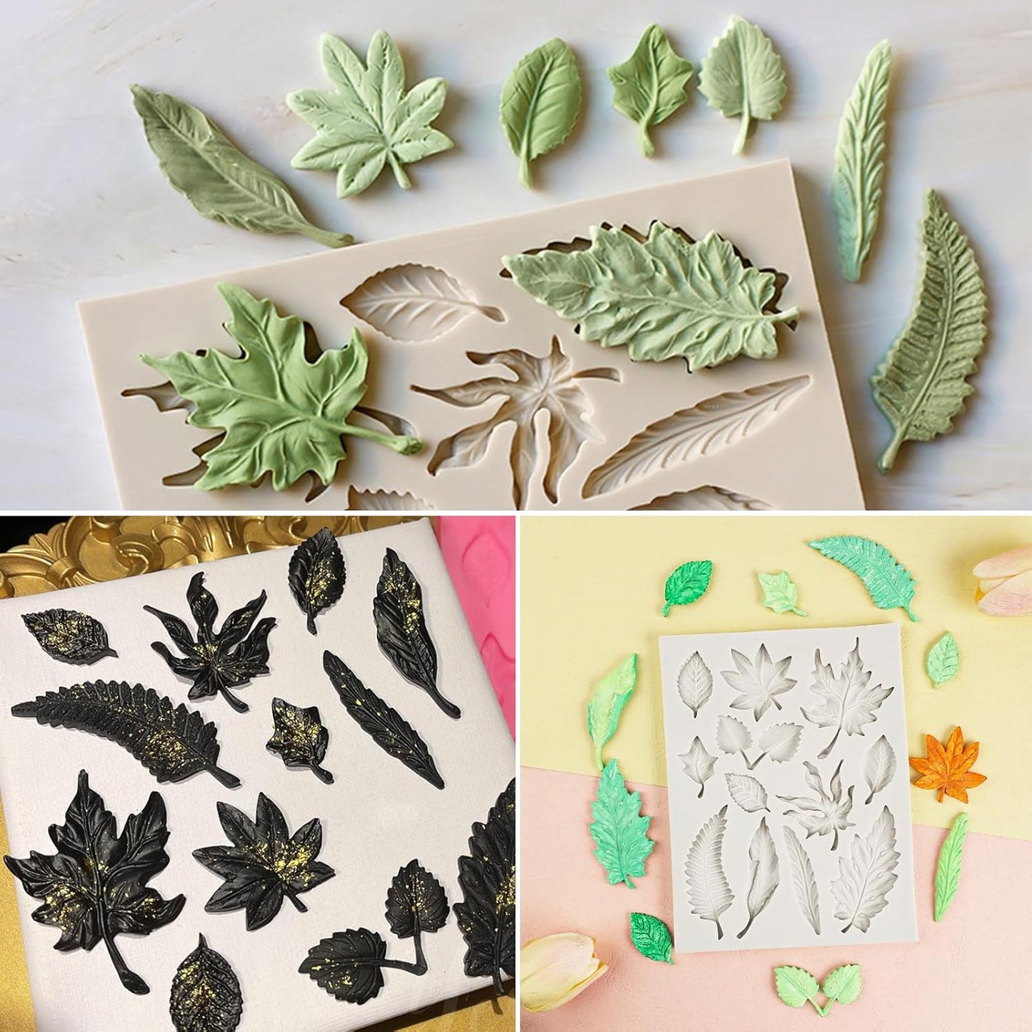 2PCS Leaf Silicone Molds, Tree Leaves Shape Cake Fondant Mold, 3D Unique Chocolate Candy Jello Biscuit Dessert Mold, Resin Plaster Polymer Clay Soap Mold, Cake Decorating Tool