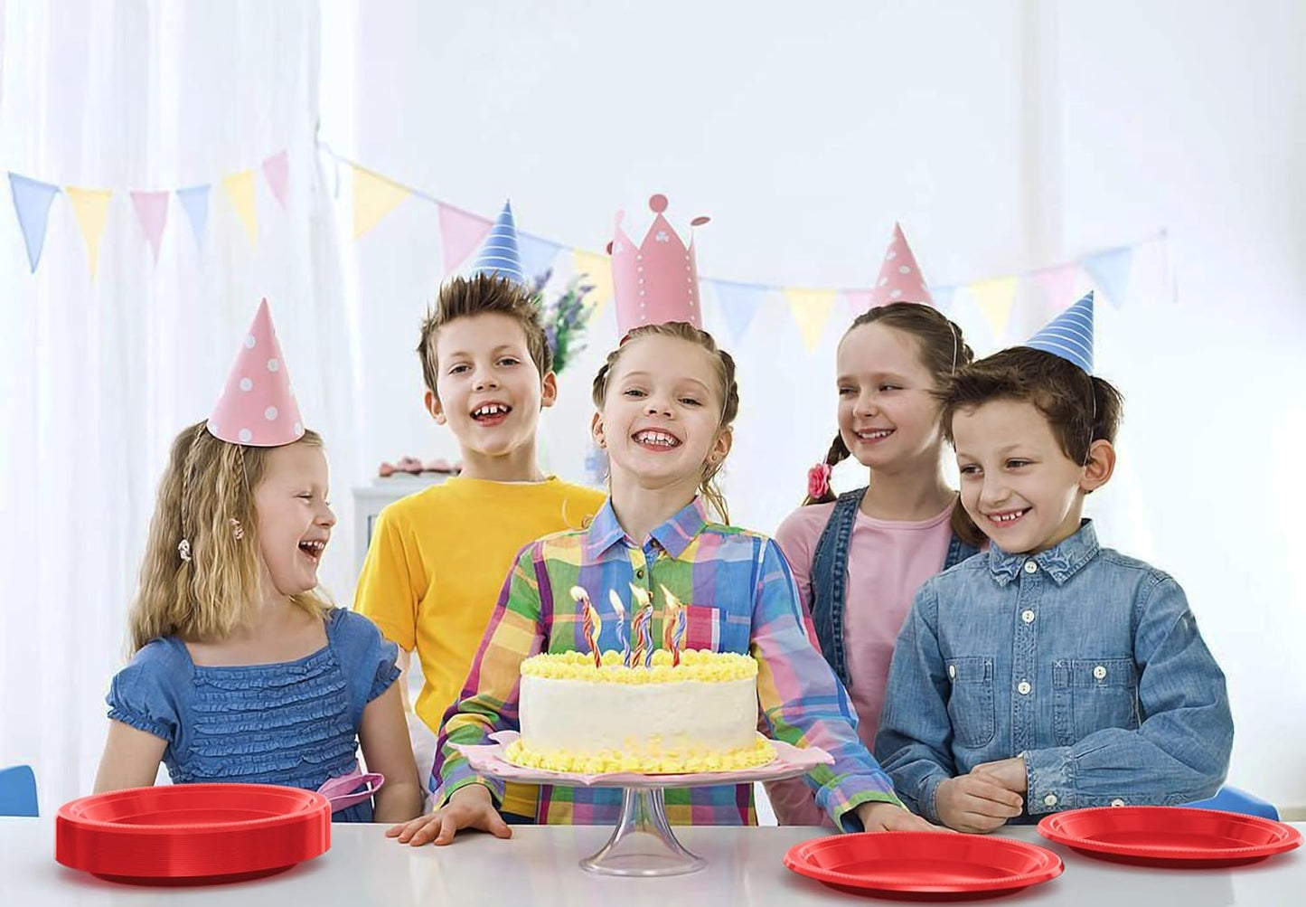 Exquisite Party Solids Red Plastic Plates For Party 9" Red Disposable Plates Heavy Duty Supplies 100 Pcs Plastic Dinnerware Sets Heavy Duty 350 GSM Disposable Dinnerware Set