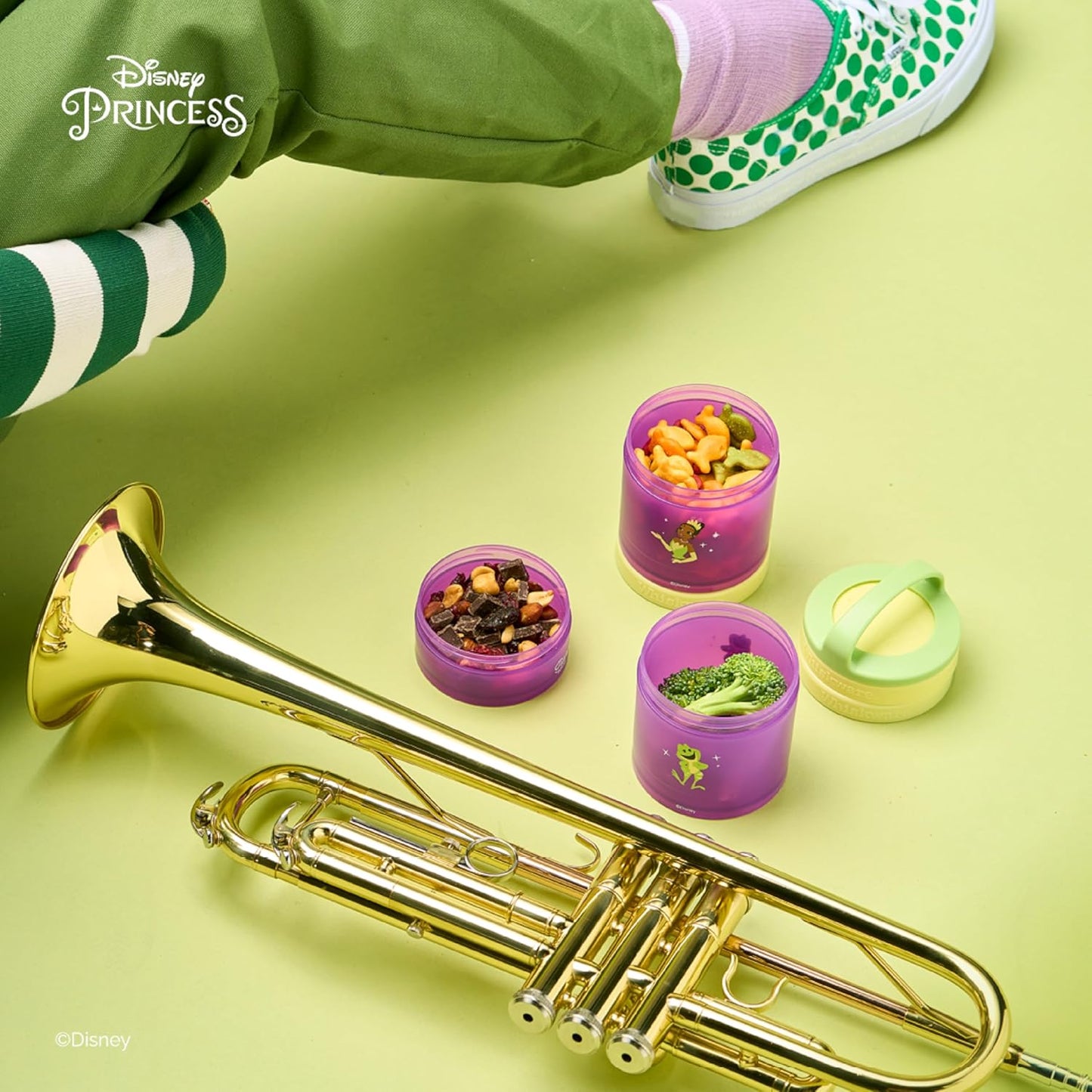 Whiskware Disney Princess and the Frog, Stackable Snack Containers for Kids, 3 Stackable Snack Cups for School or Travel, Formula and Cupholder Friendly, Tiana