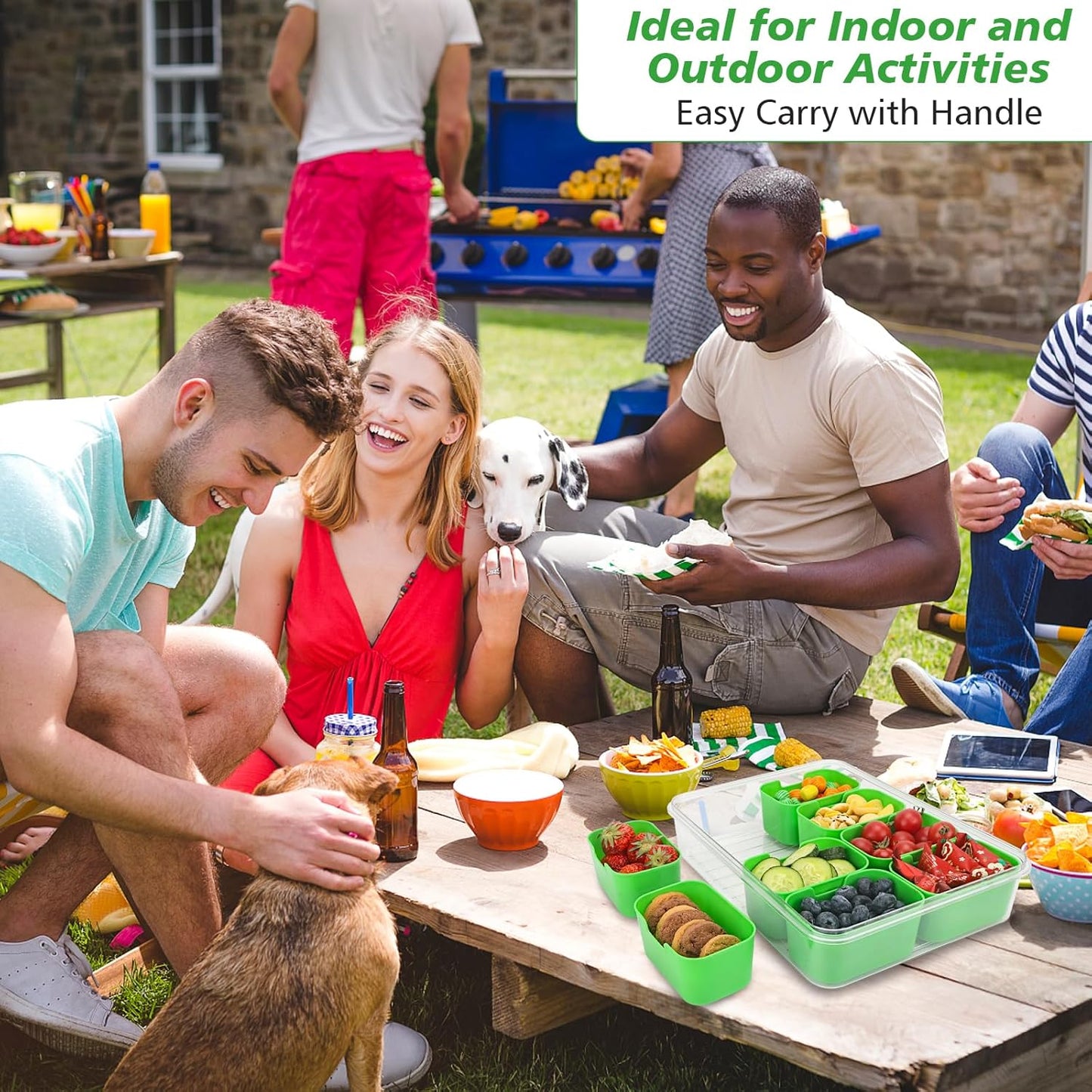 shopwithgreen Snackle Box Charcuterie Container, Divided Serving Tray with Lid and Handle for Party, Veggies, Fruit, Nuts, Food Tray Platter Snack Box Container for Entertaining, Picnic, Green