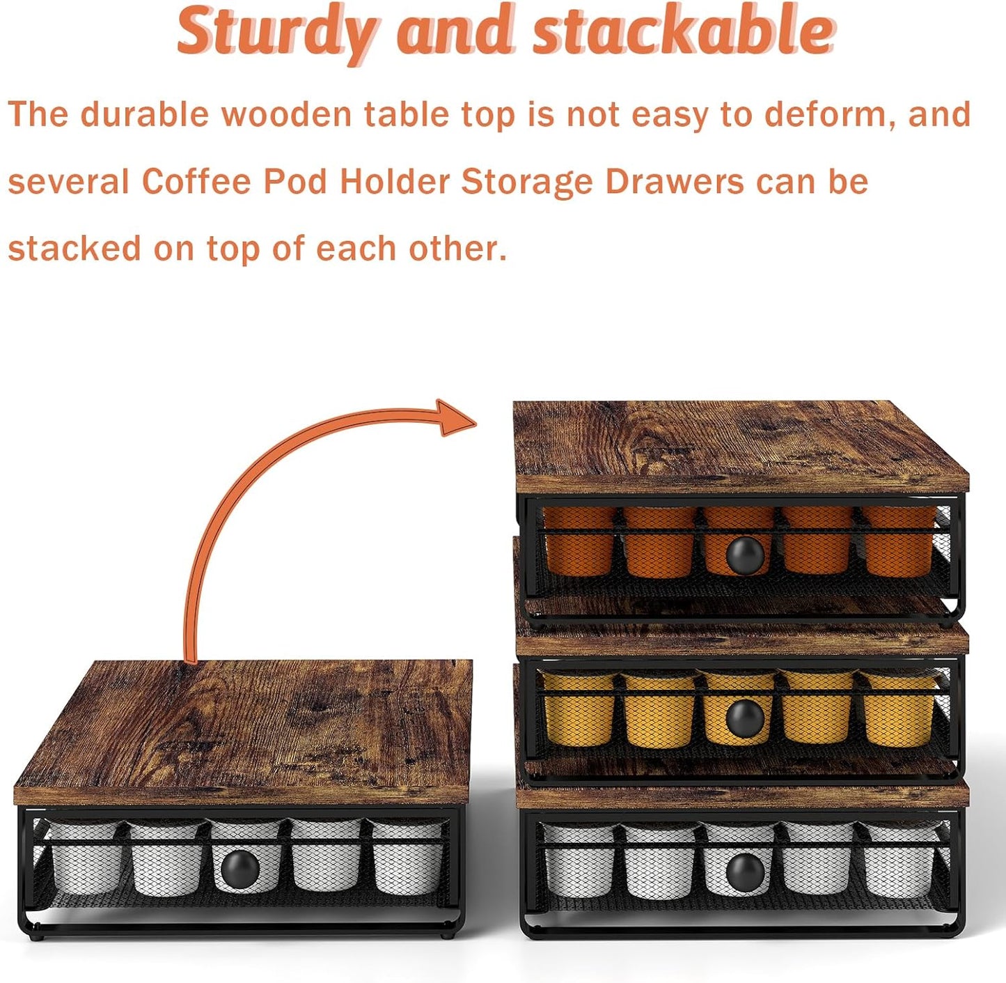 Coffee Pod Storage Drawer,with Sliding Baskets,Coffee Pod Holders for K Cups,35 Capacity Coffee Capsules Storage Organizer,Under Coffee Pot Storage Drawer,for Home Office, Kitchen (BROWN)