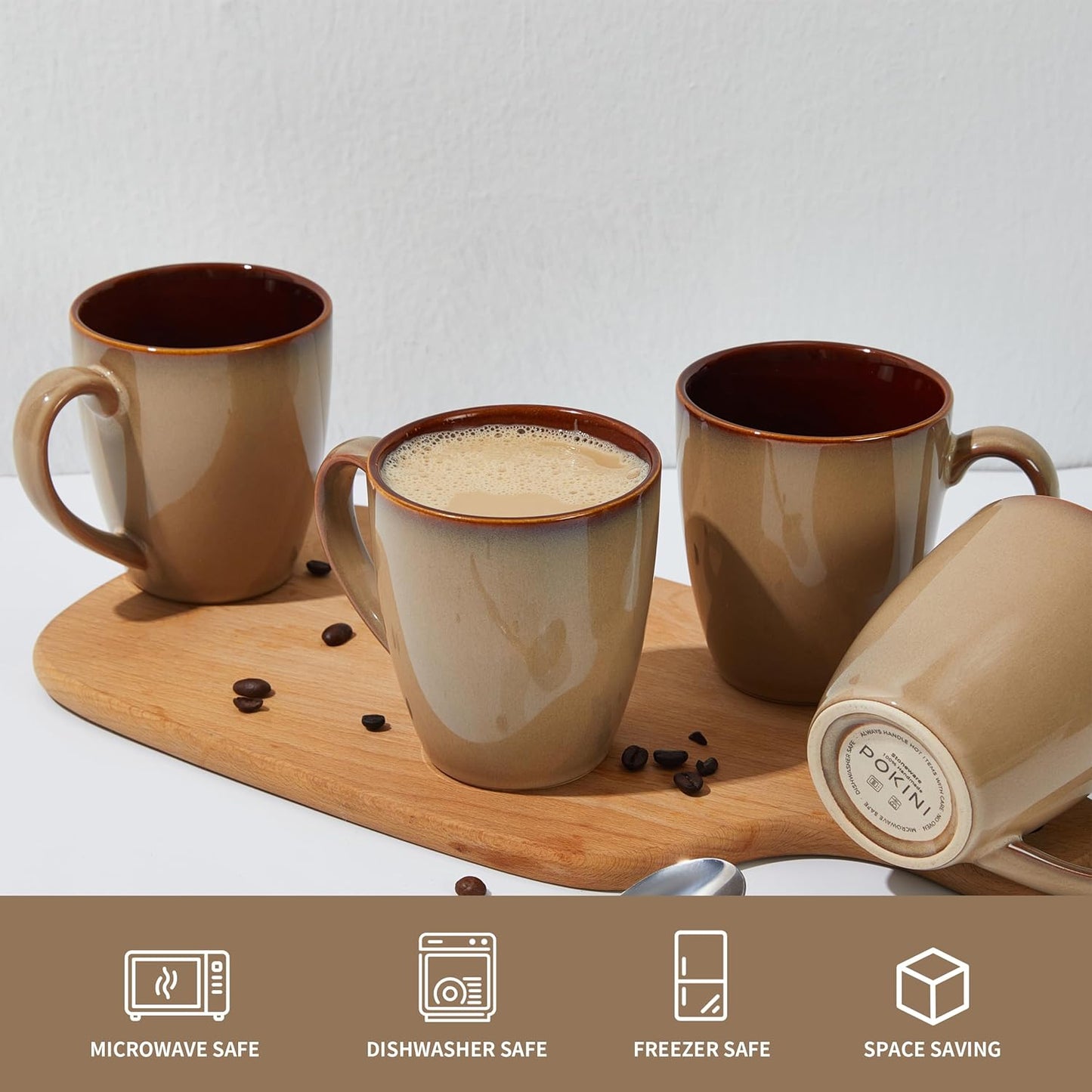 Coffee Mug 16 oz, Ceramic Coffee Mugs Set of 4, Reactive Glaze Mug for Latte/Tea/Cappuccino, Large Stackable Mug Set for Men, Women, Dad, Mom, Dishwasher & Microwave Safe, Brown Yellow