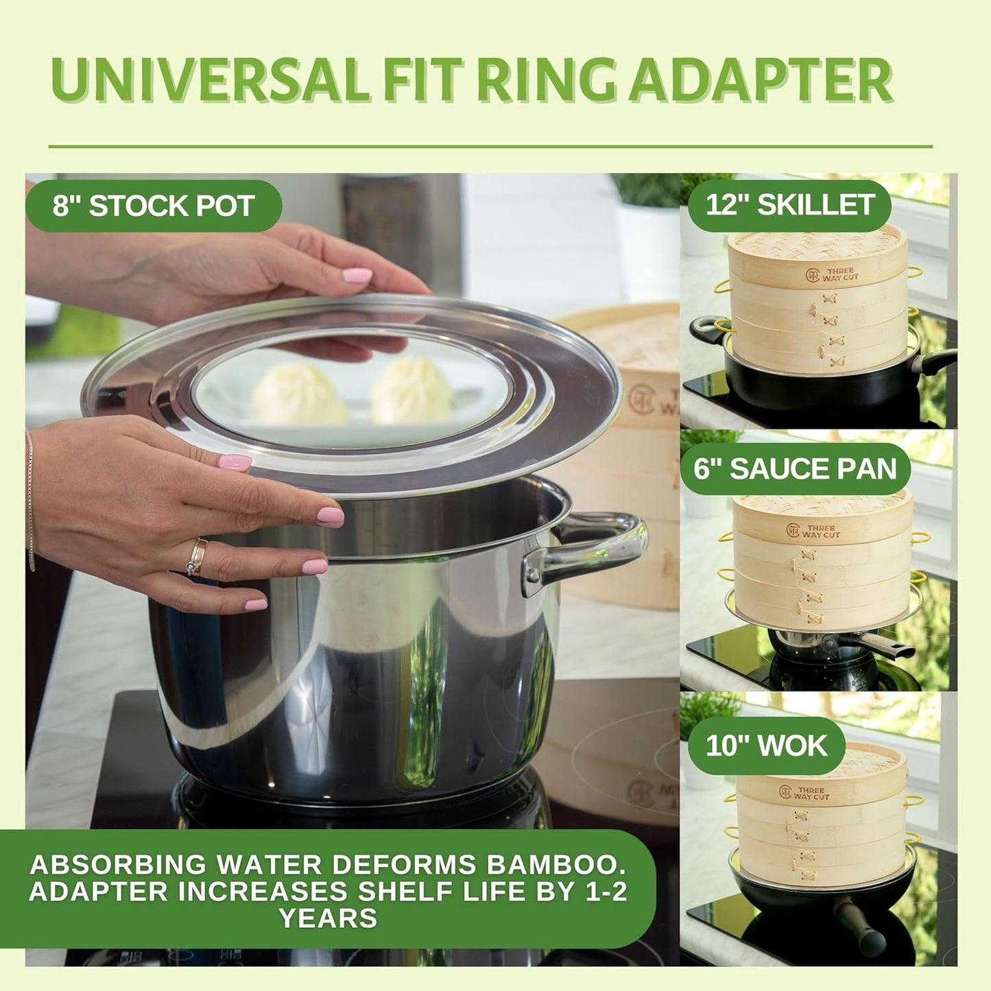 2 Tier Bamboo Steamer- 10" Baskets With Handle, Silicone Liner, Adapter, Molder Press For Cooking Vegetables Dumpling Press & Dough Cutter for Steaming Chinese Asian Food & Bao Bun, Dim Sum Potsticker