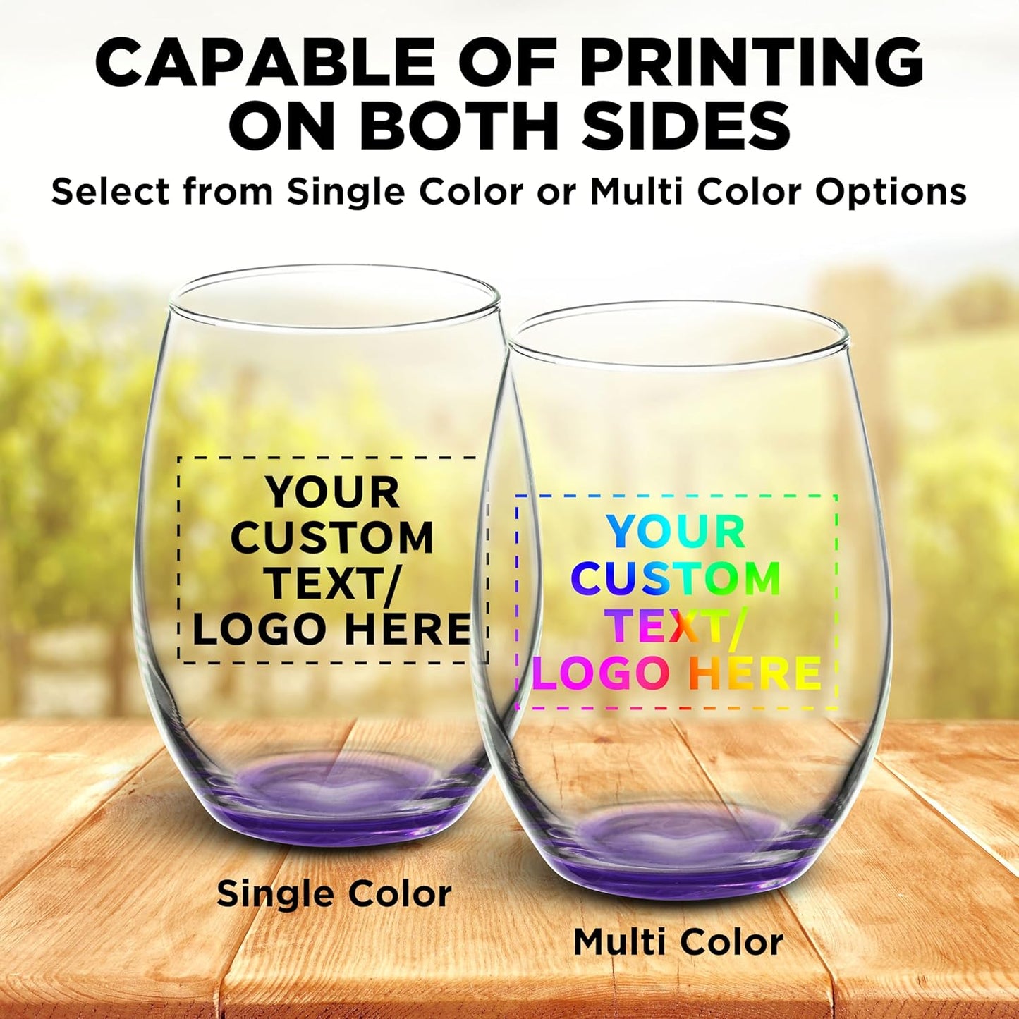 DISCOUNT PROMOS 100 ARC Stemless Wine Glasses Set, 21 oz. - Customizable Text, Logo - Chardonnay, Cabernet, Merlot, Sauvignon - Purple