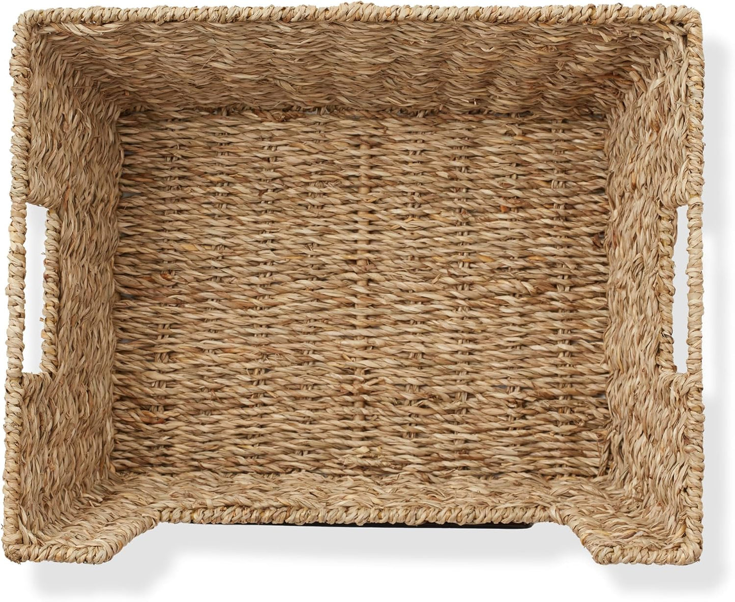 Casafield Set of 2 Seagrass Pantry Baskets with Handles, Chalkboard Labels and Marker - Natural, Wide Woven Storage Bin Organizers for Kitchen Shelves