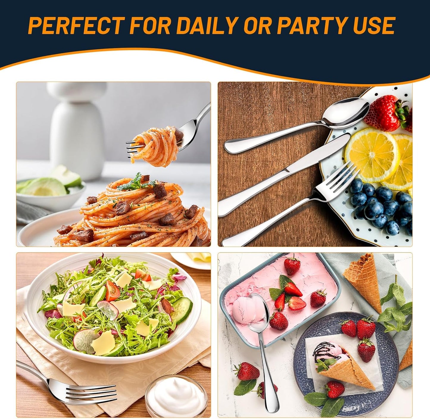 60 Piece Silverware Set for 12, Premium Stainless Steel Flatware Set, Eating Utensil Sets with Steak knives, Cutlery Tableware Service Include Fork Knife Spoon Set, Mirror Polished