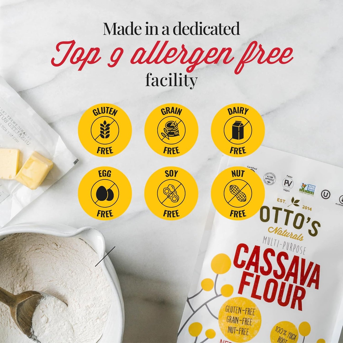 Otto's Naturals Multi-Purpose Cassava Flour, Non-GMO, Gluten-Free, Grain, Nut and Gum-Free, 1-to-1 Wheat Flour Alternative, Paleo, AIP, 2 lb