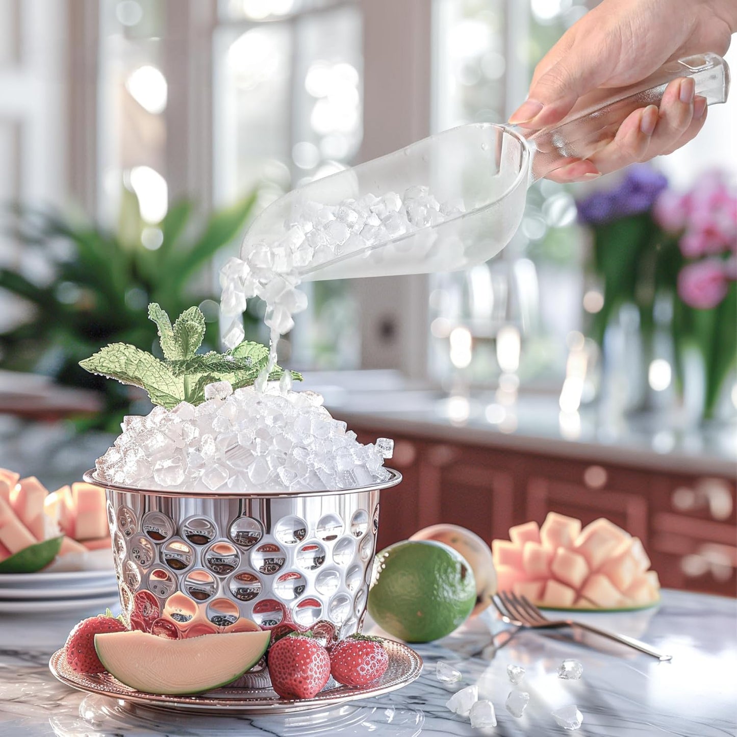 ice maker scoop,ice scoopers for ice bucket,Polycarbonate Utility Ice Scoop, 24 Oz, No BPA,Clear, Ergonomic Handle, Applicable to: Ice Maker, Ice Cream, Pets Food, Coffee Beans(1 pack) L