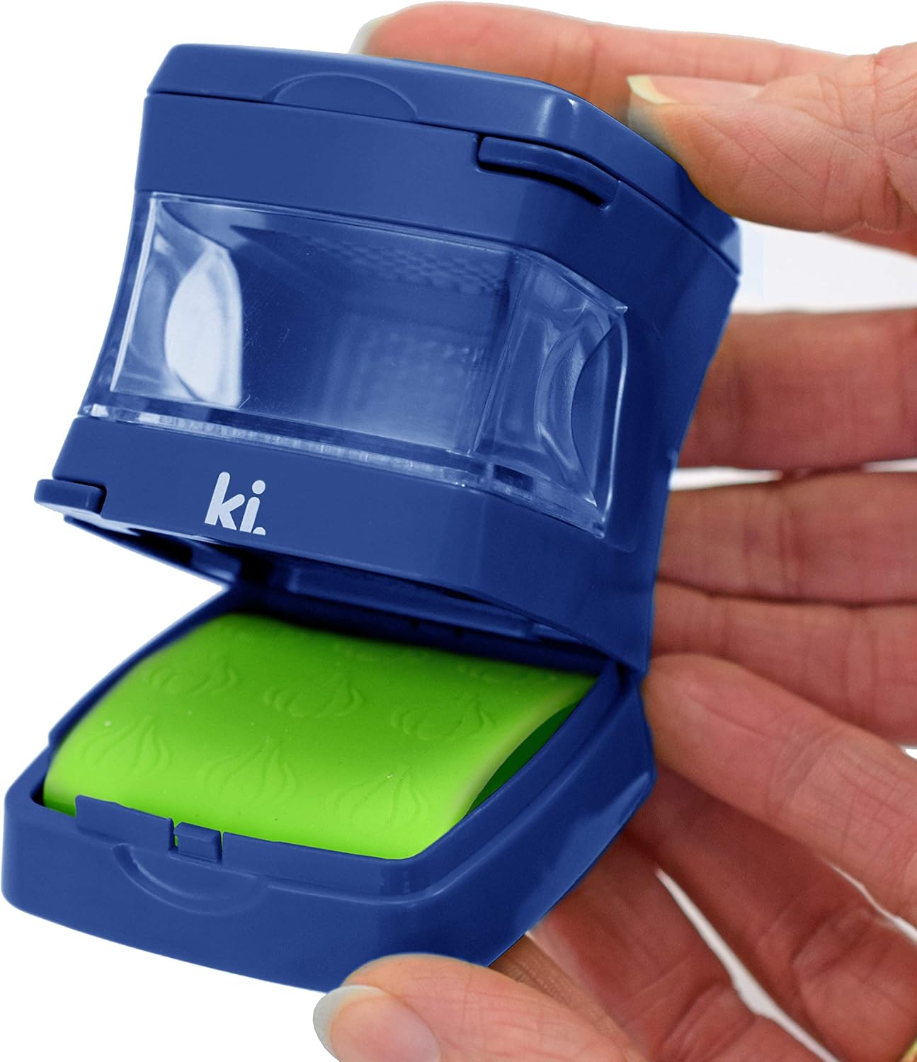 Garlic-A-Peel Garlic Press, Crusher, Cutter, Mincer, and Storage Container - Includes Silicone Garlic Peeler - Easy to Clean - Stainless Steel Blades – (Blue), standard