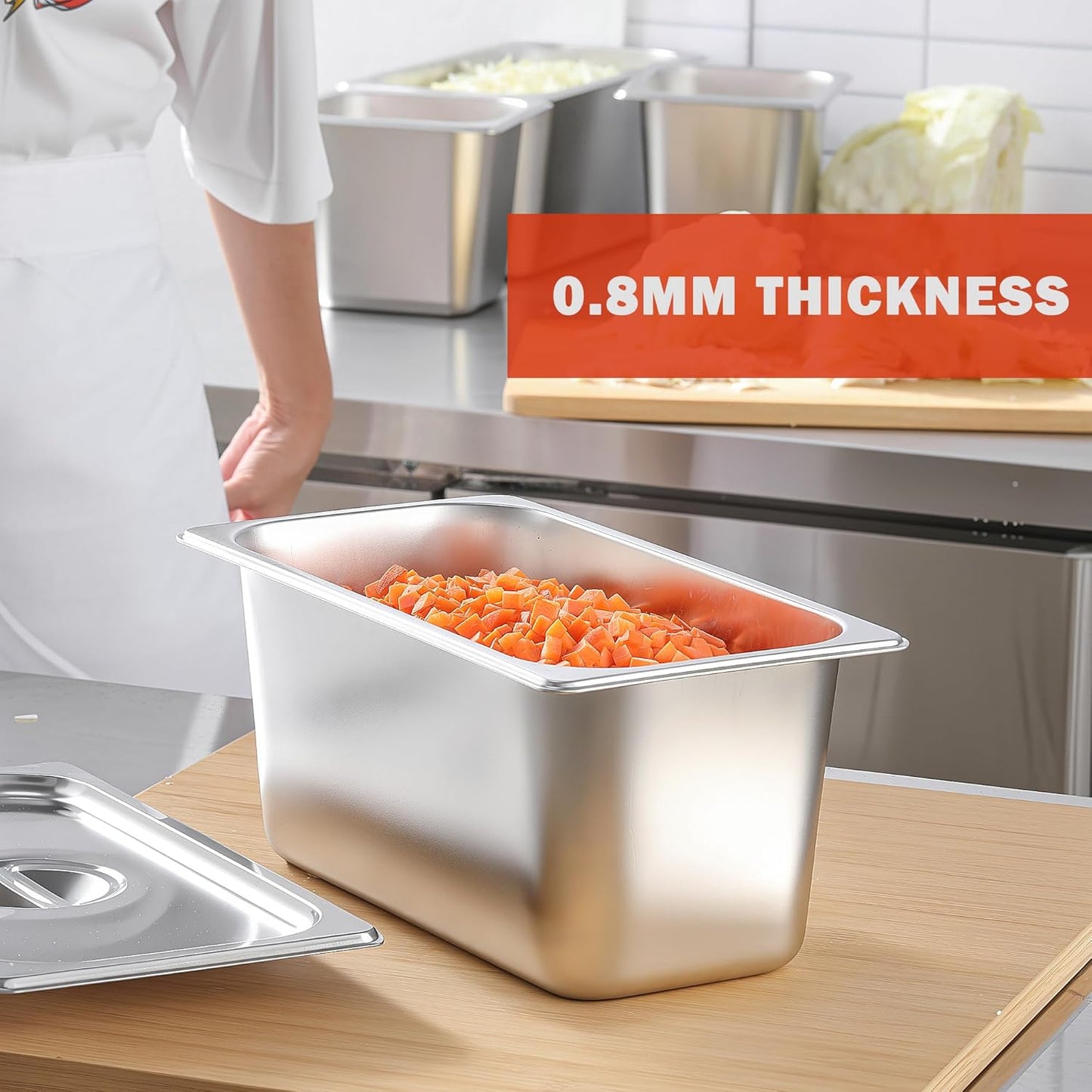 1/3 Size Steam Table Pan with Lid 6 Inch Deep Hotel Pan Commercial Stainless Steel Food Pan with Cover 6 Pack Chafing Pans for Buffet Party and Restaurant Supplies