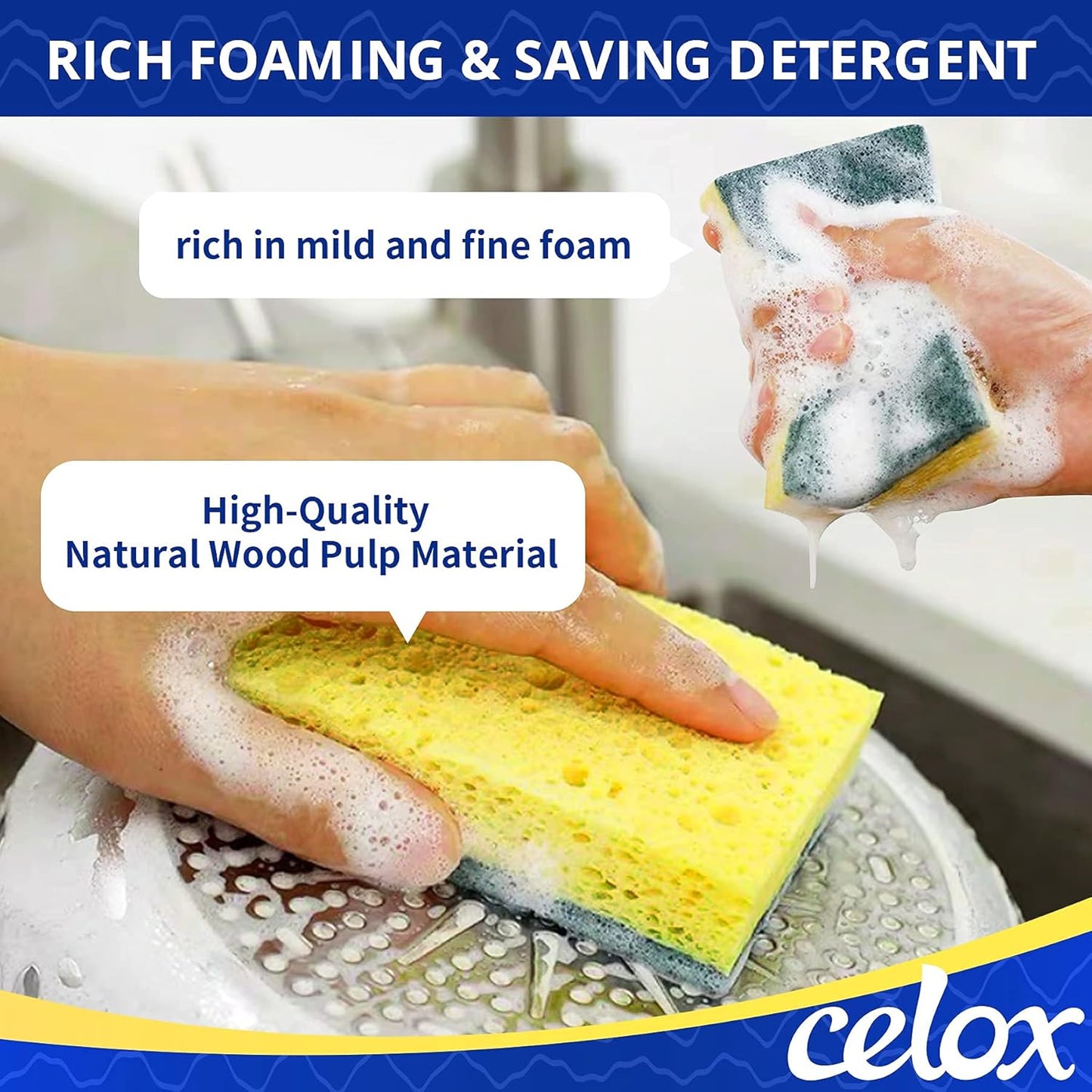 CELOX 36 Pack Dish Sponge for Kitchen, Dual Sided Scrub Sponge Heavy Duty, Non-Scratch Sponges Perfect for Kitchen Dishwashing and Household Cleaning, Highly Absorbent and Easy to Dry for Reuse