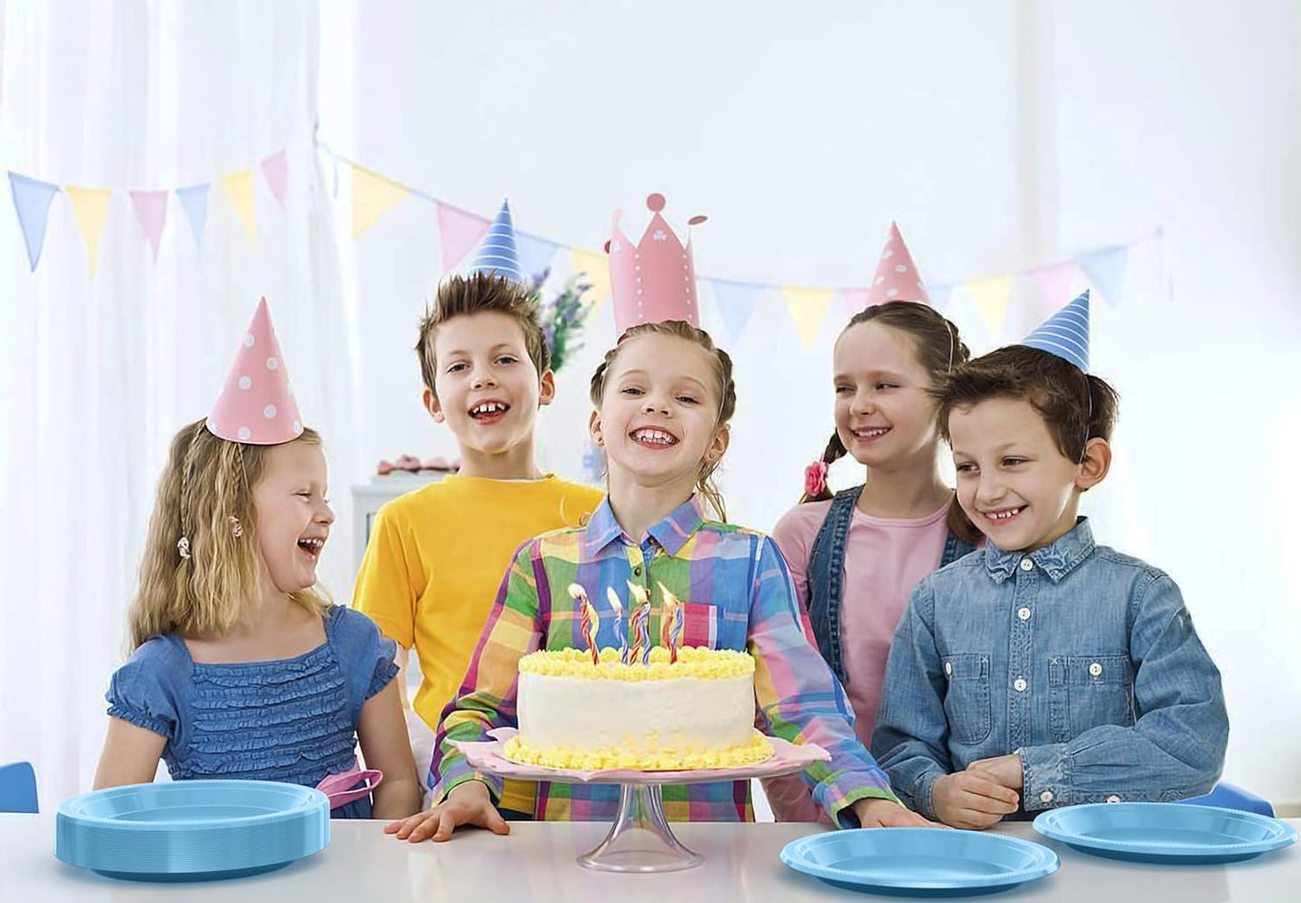 Exquisite Party Solids Light Blue Plastic Plates For Party 9" Light Blue Disposable Plates Heavy Duty Supplies 100 Pcs Plastic Dinnerware Sets Heavy Duty 350 GSM Disposable Dinnerware Set