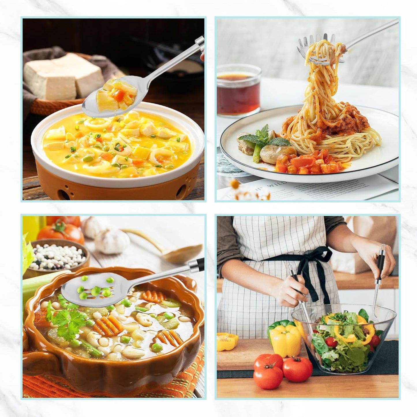 3-Piece,Stainless Steel Serving spoons set with Slotted Spoon, Serving Spoon and Spaghetti Spoon, kitchen cooking serving utensils set cooking spoon.