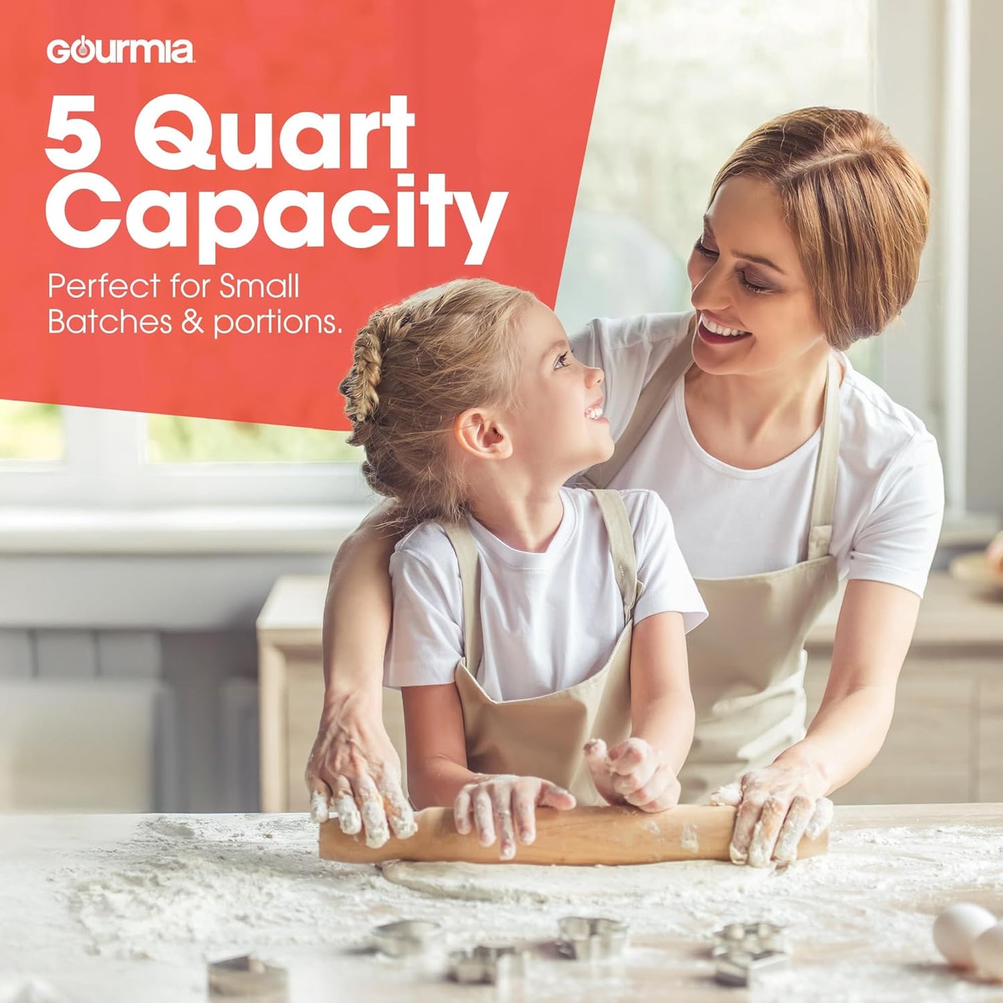 Gourmia 5 Quart 10-Speed Electric Stand Mixer with Bowl + Shield, Dough Hook, Whisk and Beater - Household Kitchen Standing Dough Maker Machine