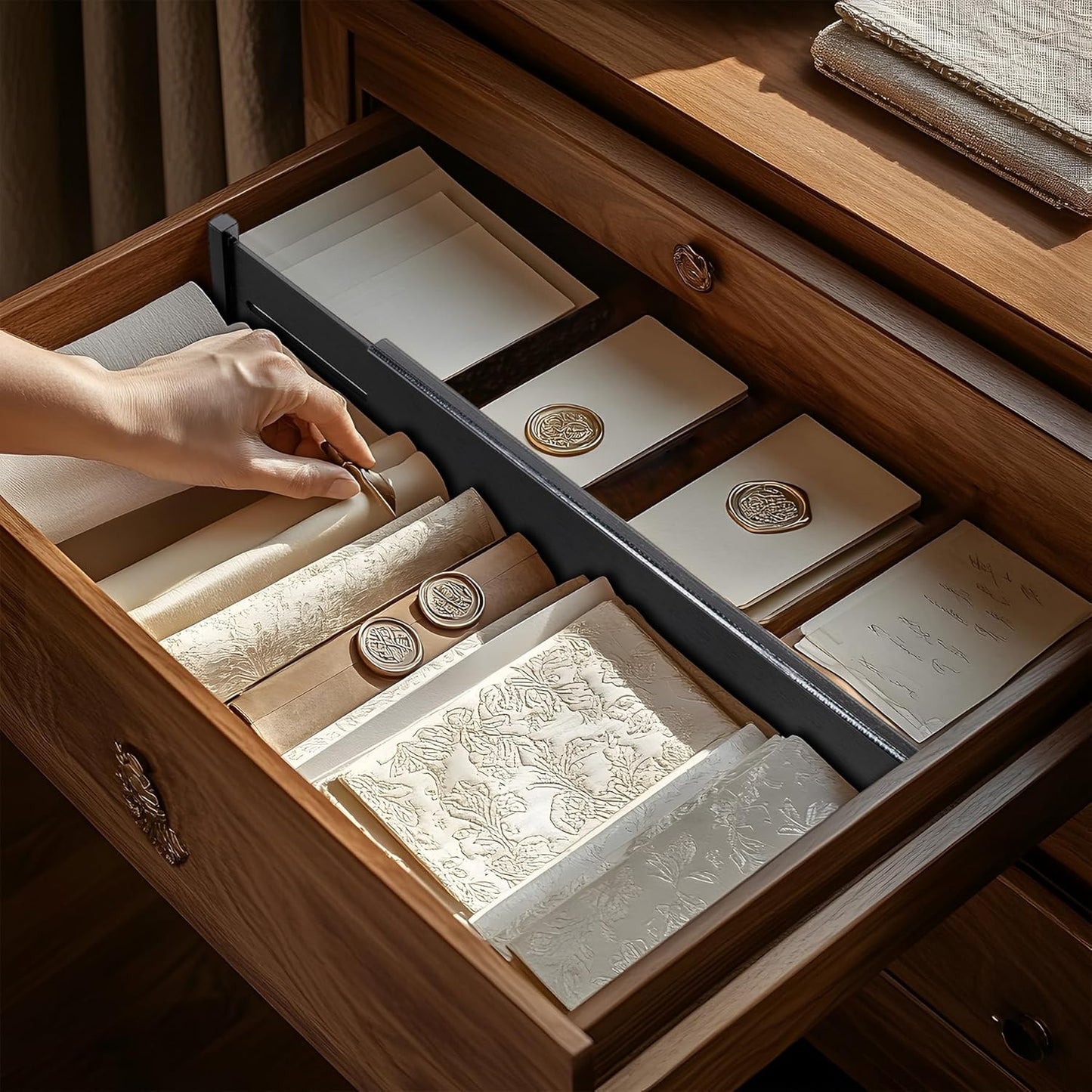 Utoplike Bamboo Drawer Dividers Large, 4'' High Adjustable Kitchen Drawers Organizers for Clothing, Spring Loaded, Works in Bathroom, Dresser, Desk, 4 PCS, Black